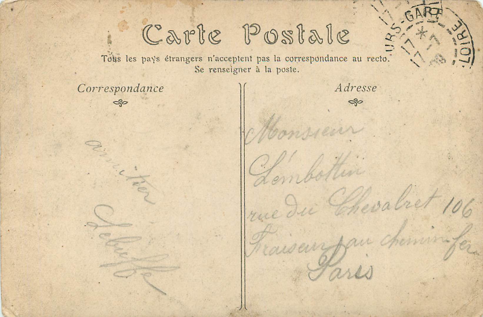 CPA Vouvray Indre et Loire Vue generale  — Rückseite
