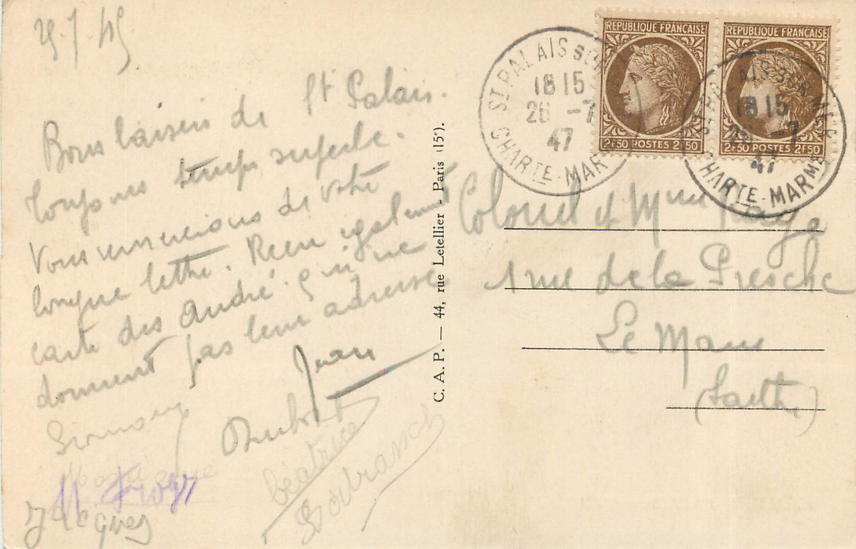 St-PALAlIS-sur-MER — Le Pont du Diable — éditeur inconnu, n° 114 — Rückseite