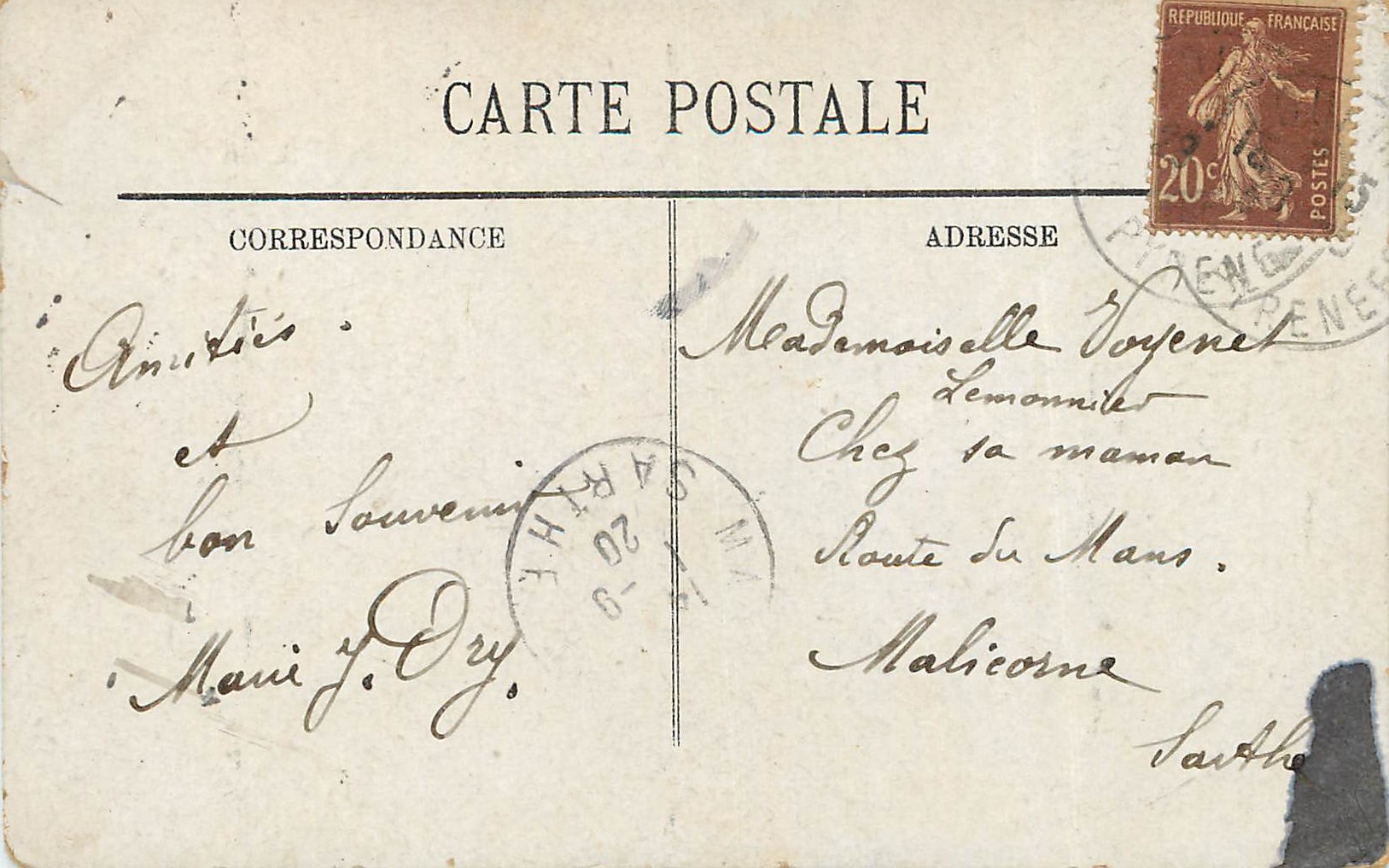 CPA Lourdes La Grotte  — Verso