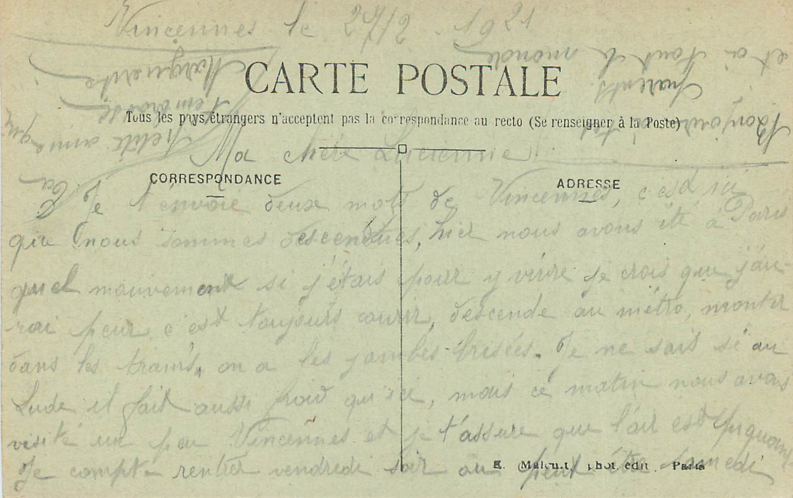 CPA Vincennes Interieur du Fort Porte d entree et Allee principale  — Rückseite