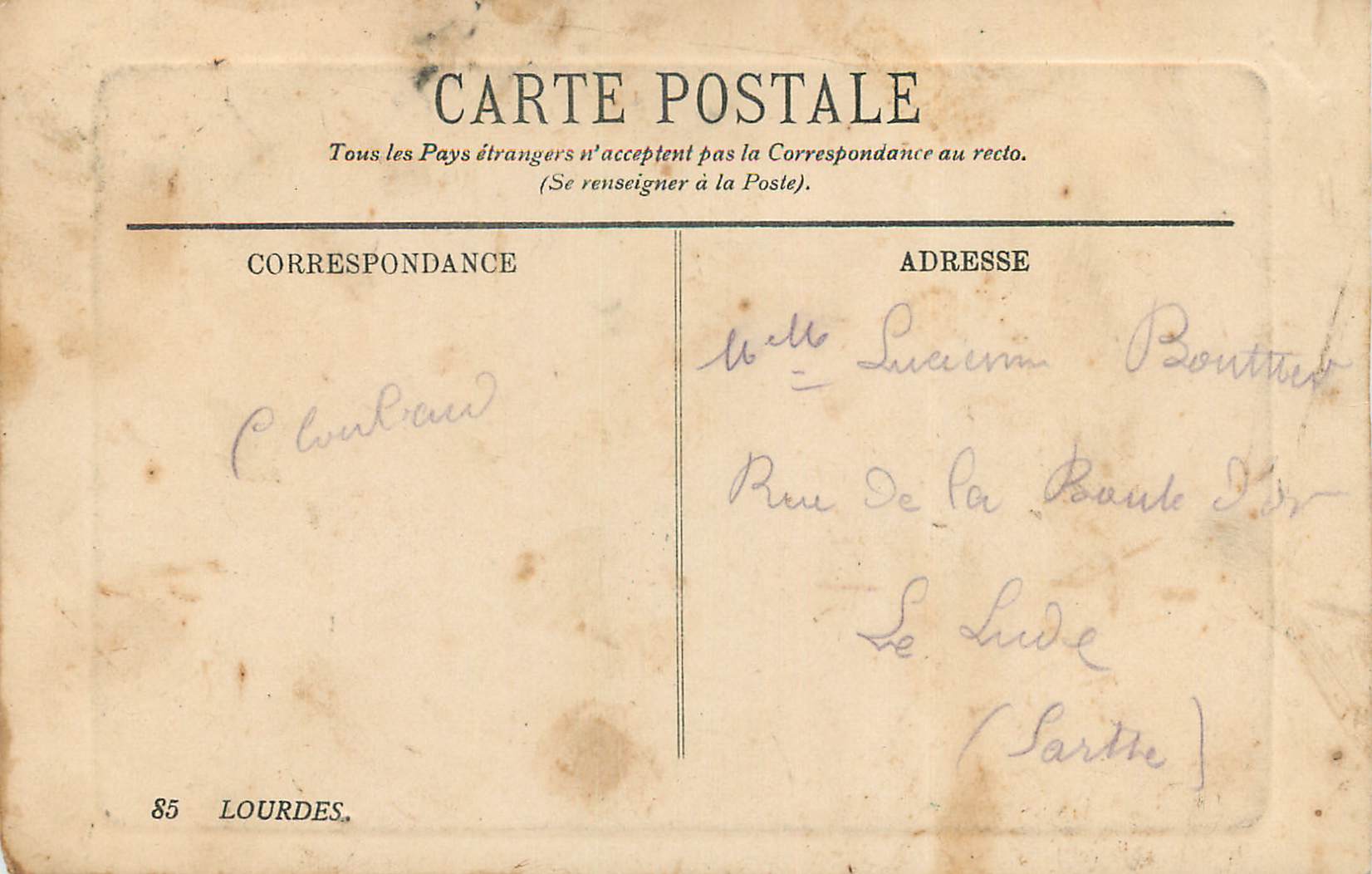 CPA Lourdes Le Poste de Brancardiers  — Verso