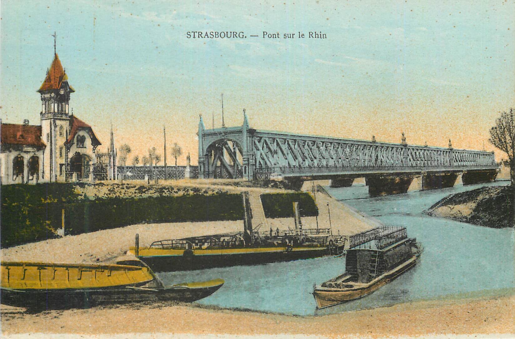 CPA Strasbourg Pont sur le Rhin Bateaux