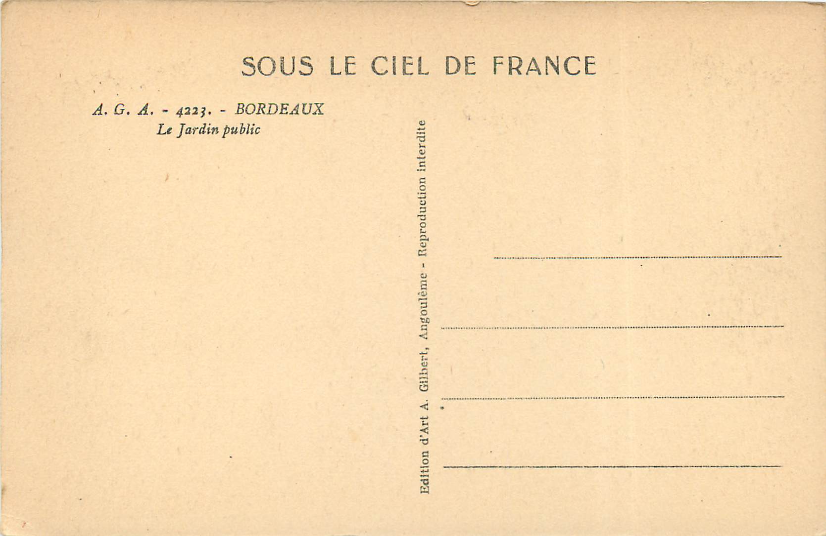 CPA Bordeaux Le jardin public  — Verso