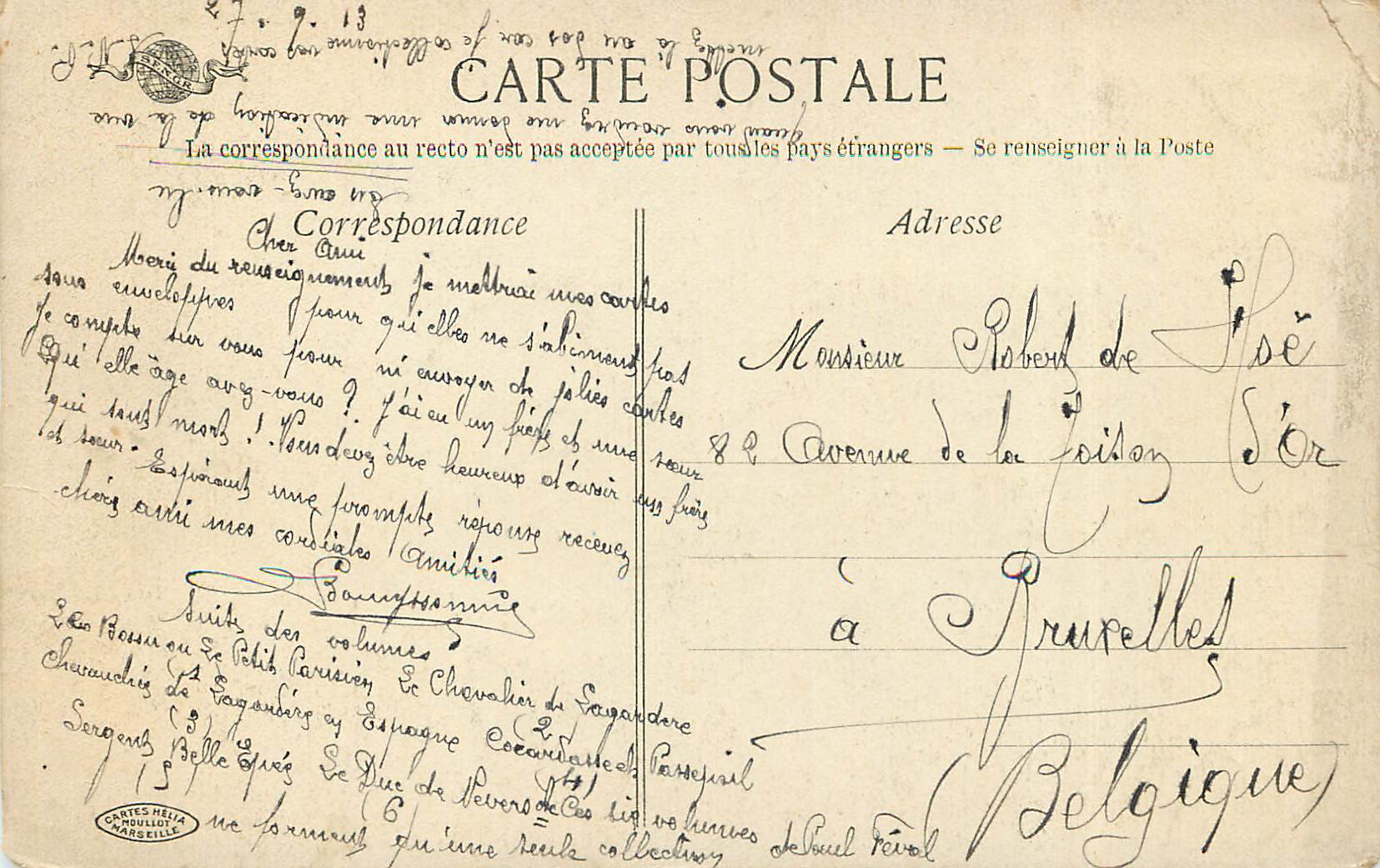 CPA Bordeaux Place de la Comedie et Grand Theatre  — Verso