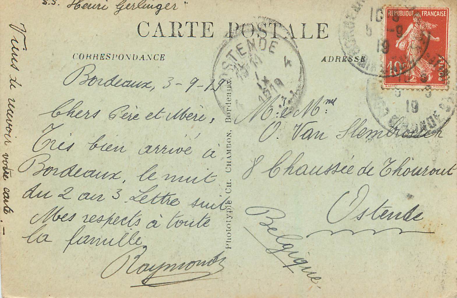 CPA Bordeaux Quais Nord  — Verso