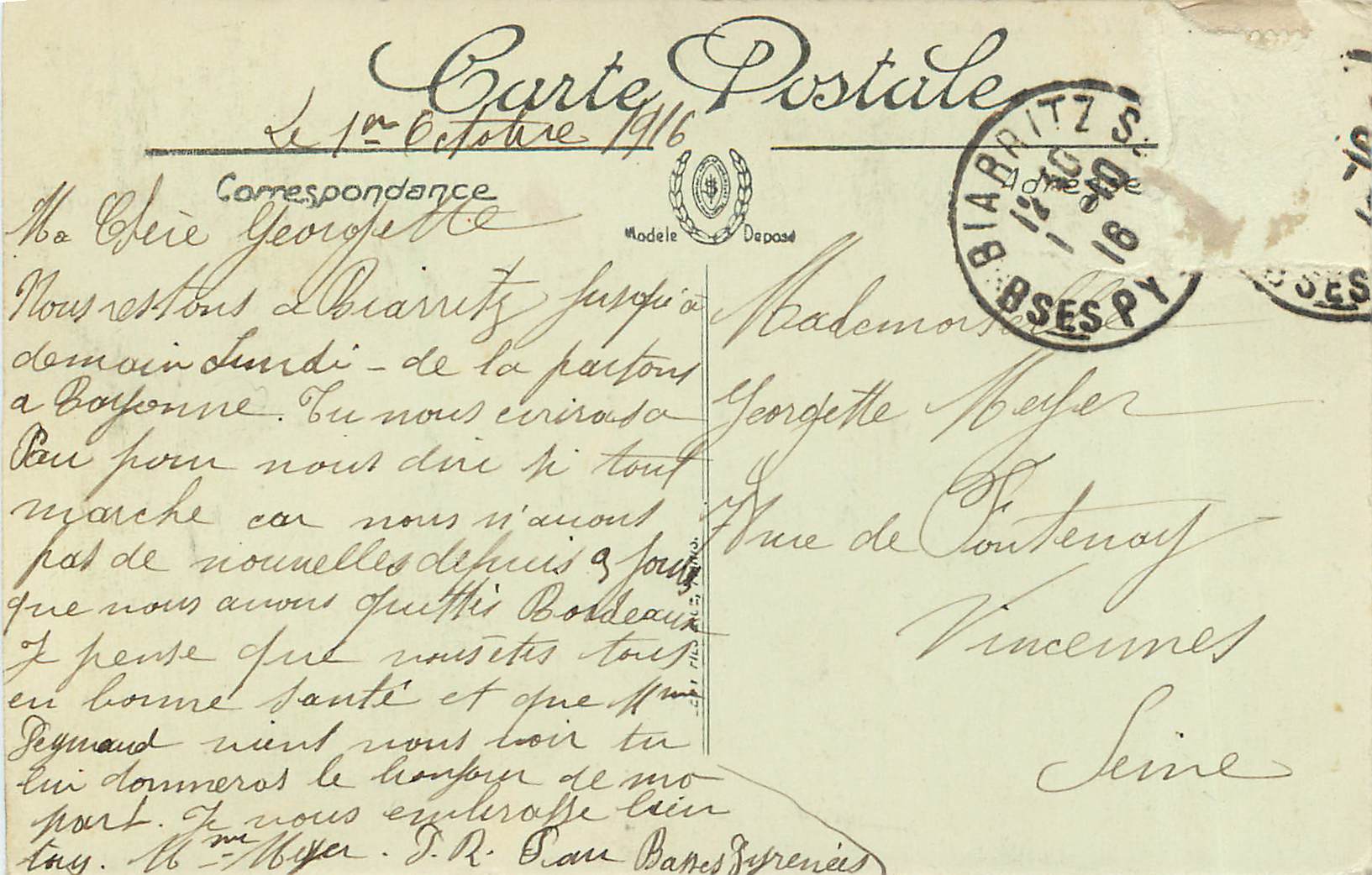 CPA Biarritz Le rocher de la Vierge  — Verso