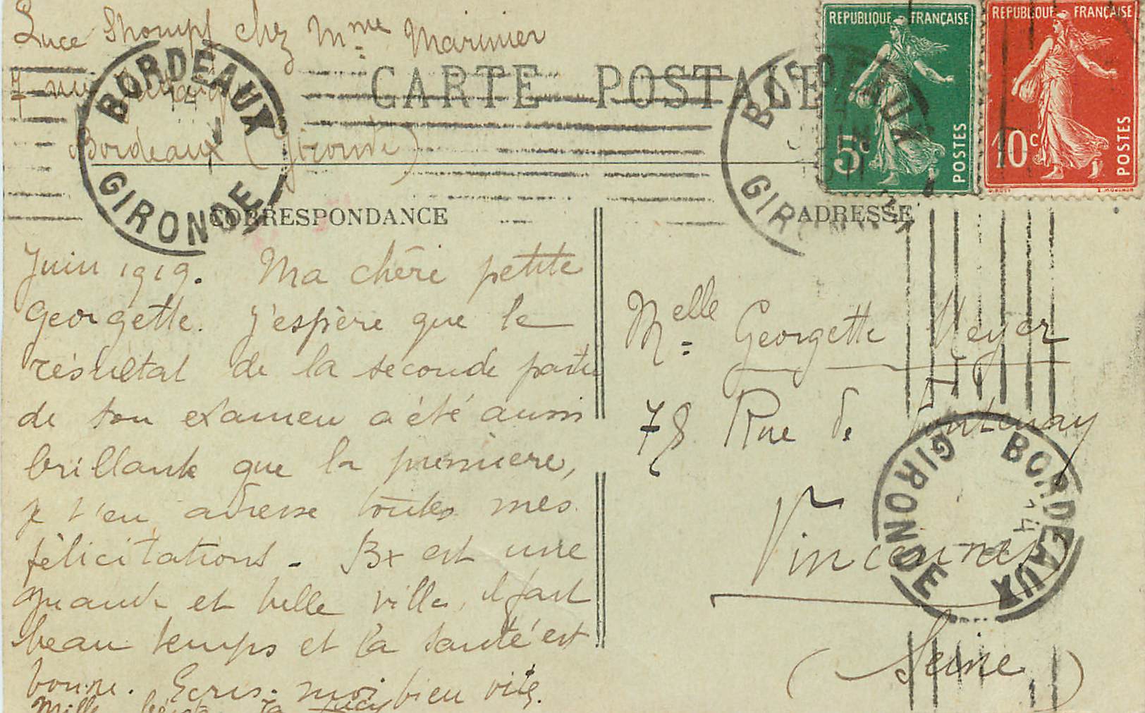 CPA Bordeaux Le Grand Theatre Municipal  — Verso