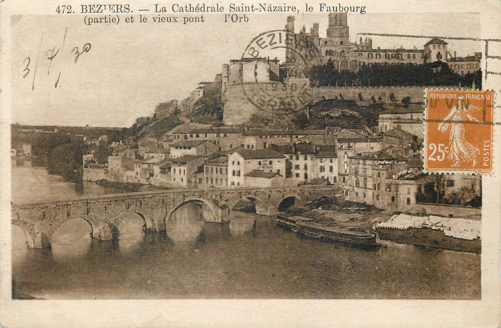 Beziers — Die Kathedrale Saint-Nazaire, der Vorort und die alte Orb-Brücke — Luxusausgabe der Buchhandlungs-Papiermühle