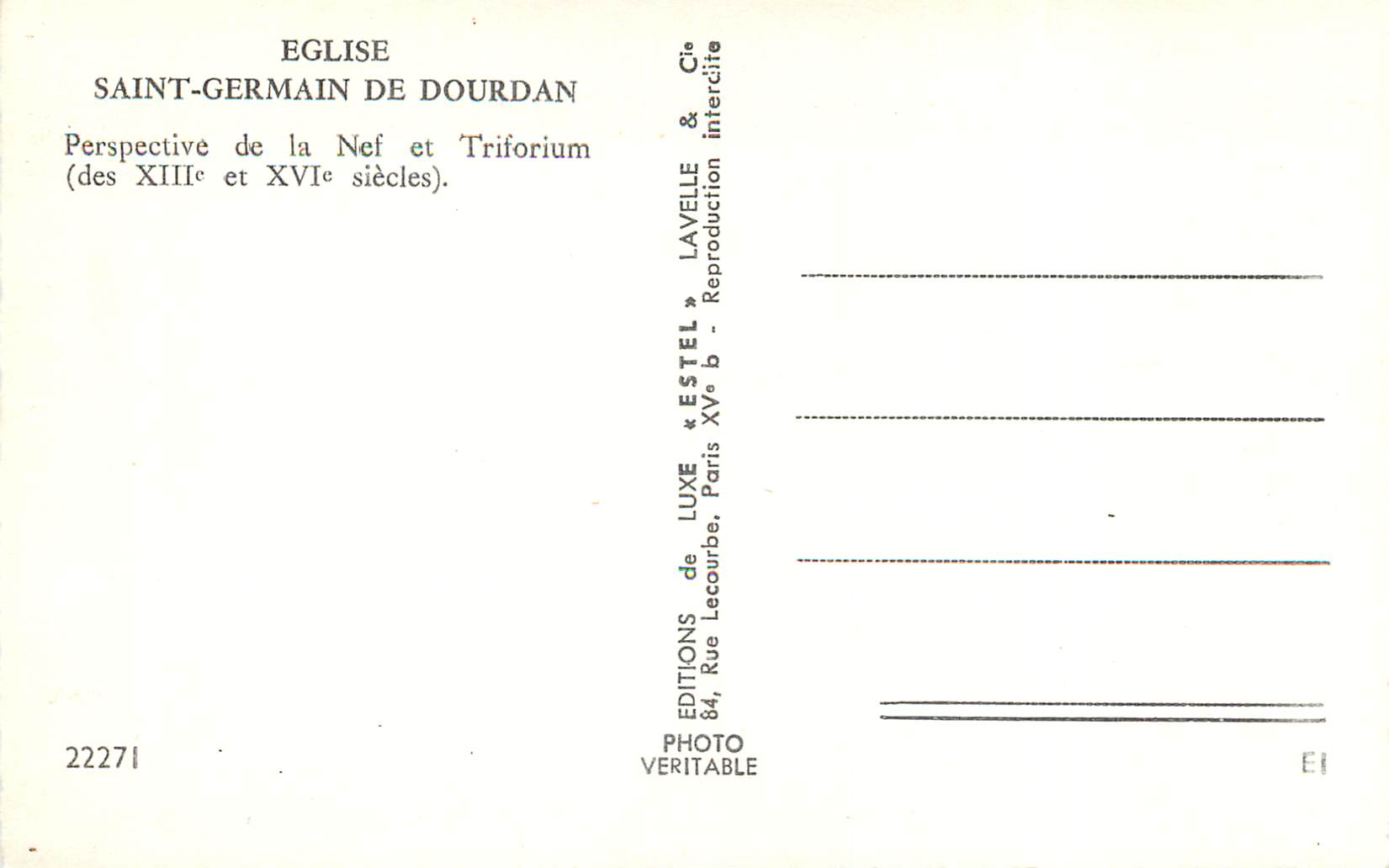 CPM Eglise Saint Germain de Dourdan Perspective de la Nef et Triforium  — Rückseite