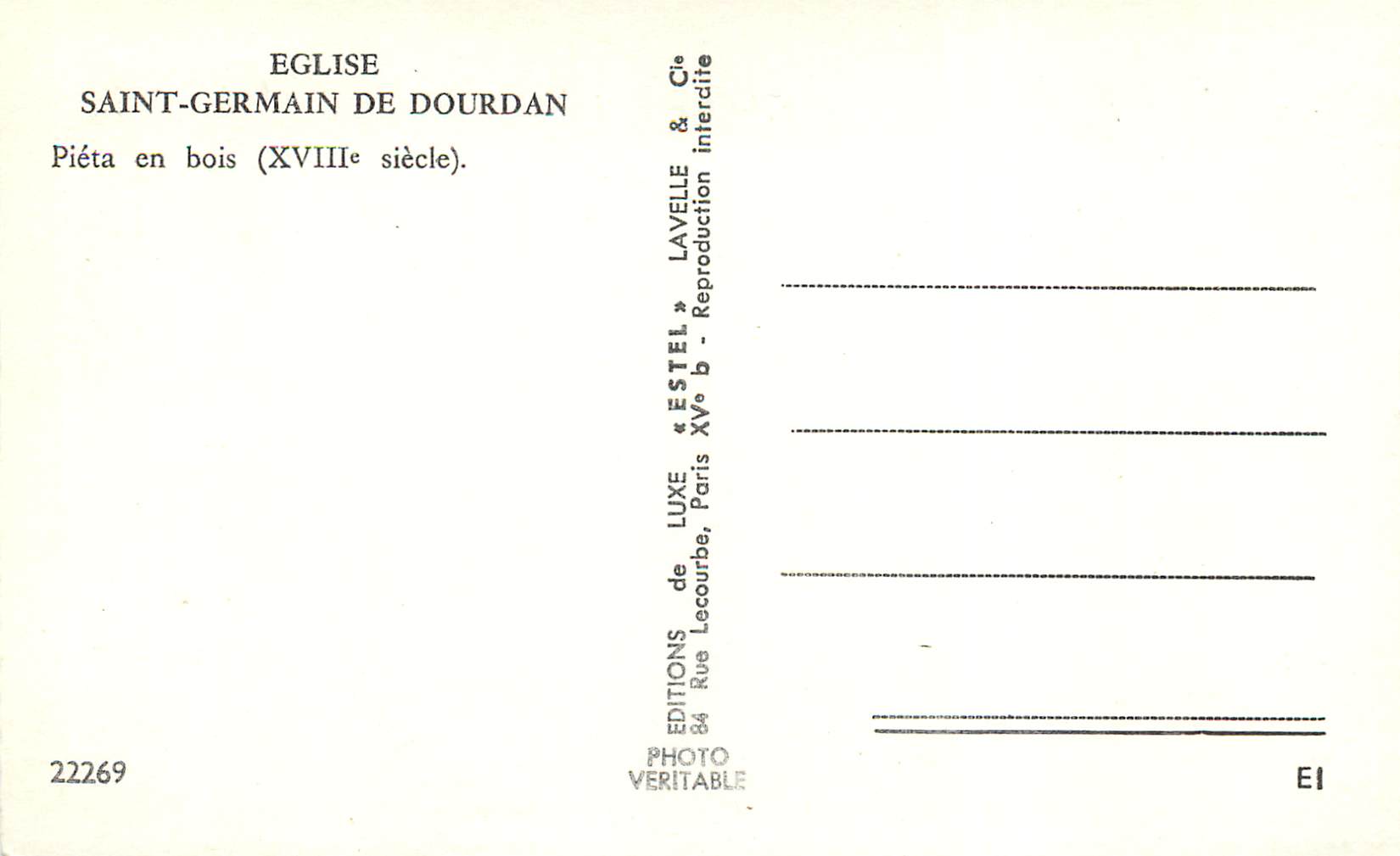 CPM Eglise Saint Germain de Dourdan Pieta en bois  — Rückseite