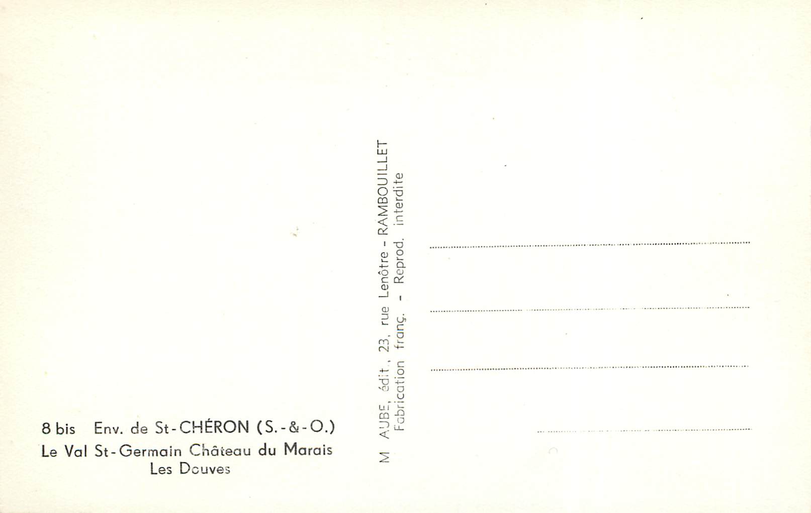CPM Env de St Cheron S O Le Val St Germain Chateau du Marais Les Douves  — Back
