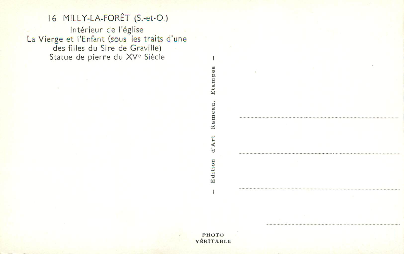 CPM Milly La Foret S et O Interieur d l eglise La Vierge et l enfant  — Rückseite