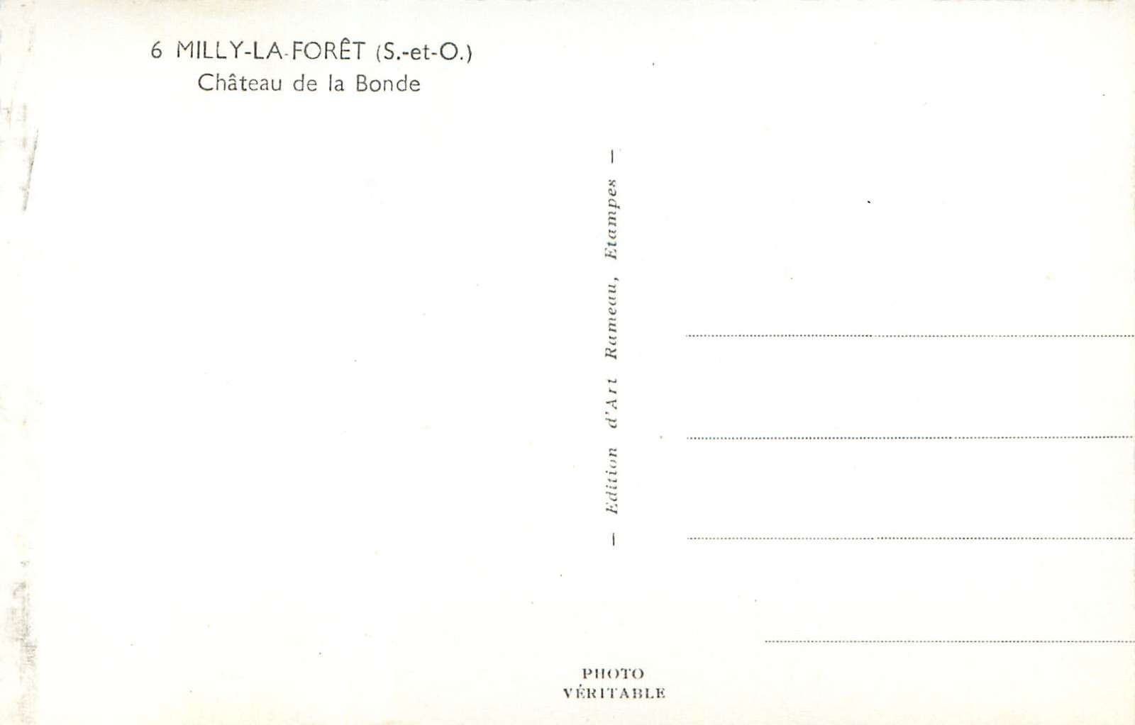 CPM Milly La Foret S et O Chateau de la Bonde  — Rückseite