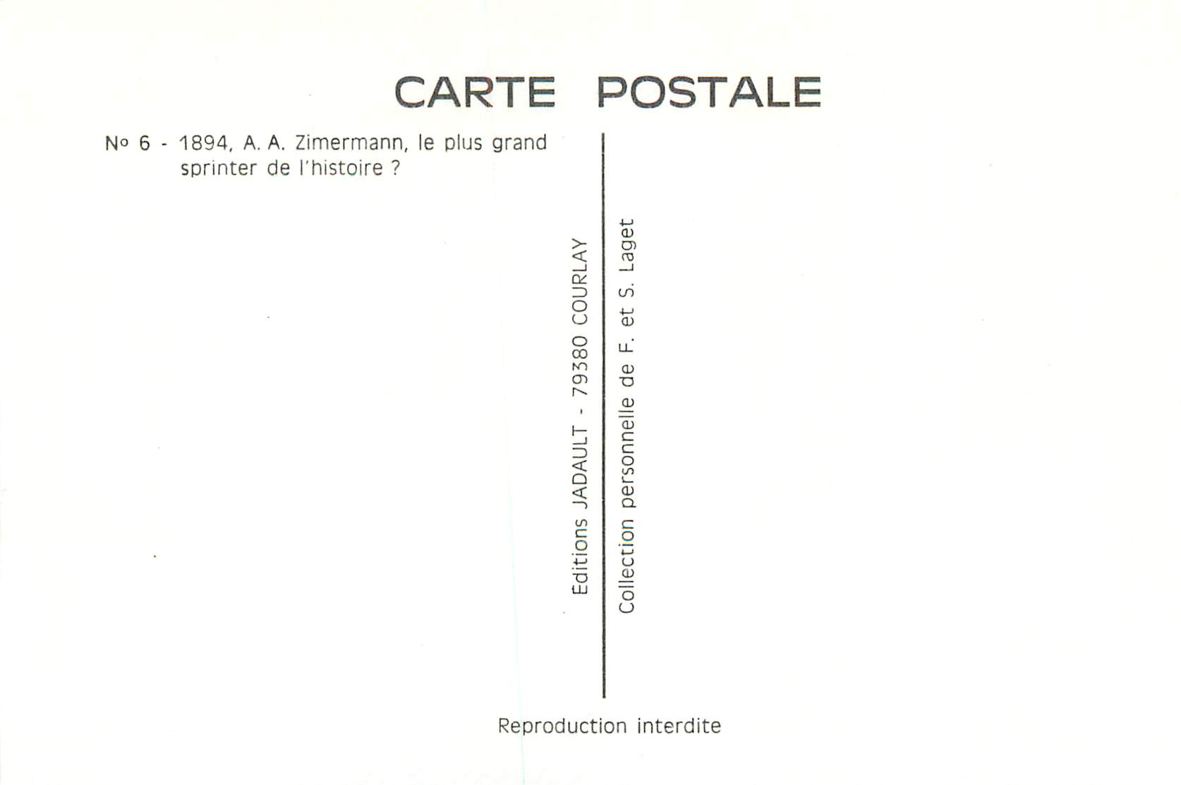CPA AA Zimmerman le plus grand sprinter de l histoire Velo Cycle — Rückseite