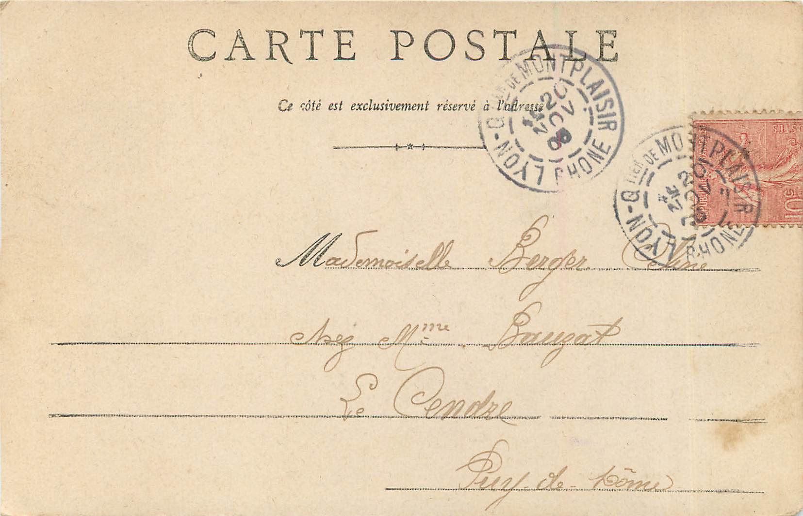 CPA Lyon Place Bellecour (carte 1900) — Verso
