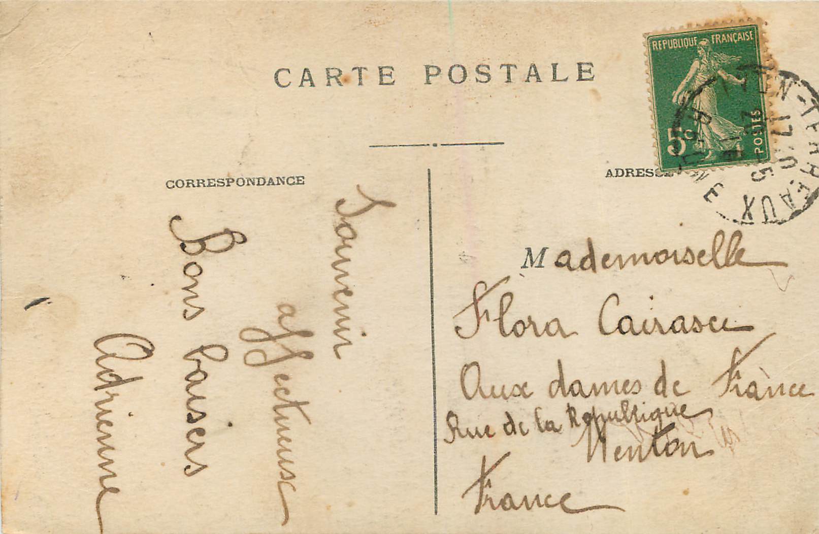 CPA Lyon Place des Cordeliers Eglise St Bonaventure Tramway Chocolat Manier — Rückseite