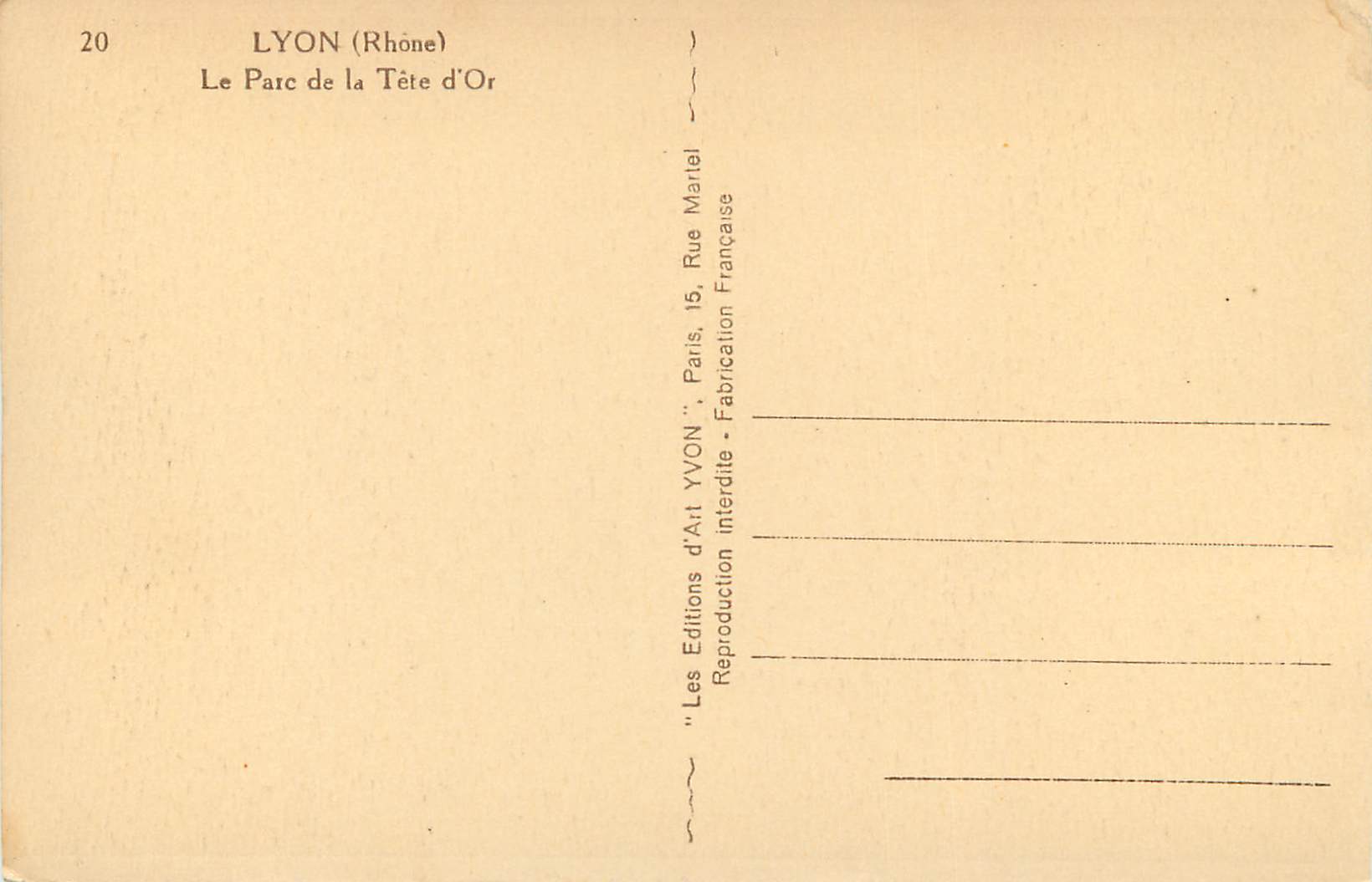 CPA Lyon Rhone Le Parc de la Tete d Or  — Verso