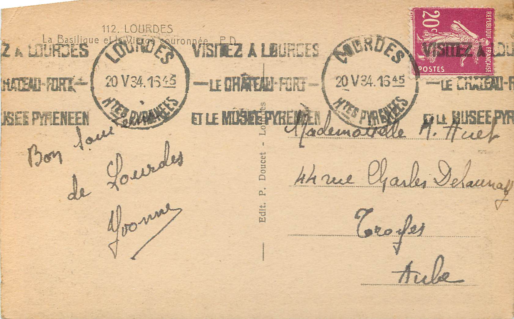 CPA Lourdes La Basilique et le Vieux couronnee  — Verso