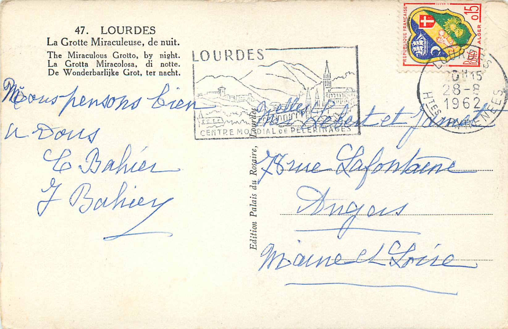 CPA Lourdes La Grotte miraculeuse de nuit  — Verso