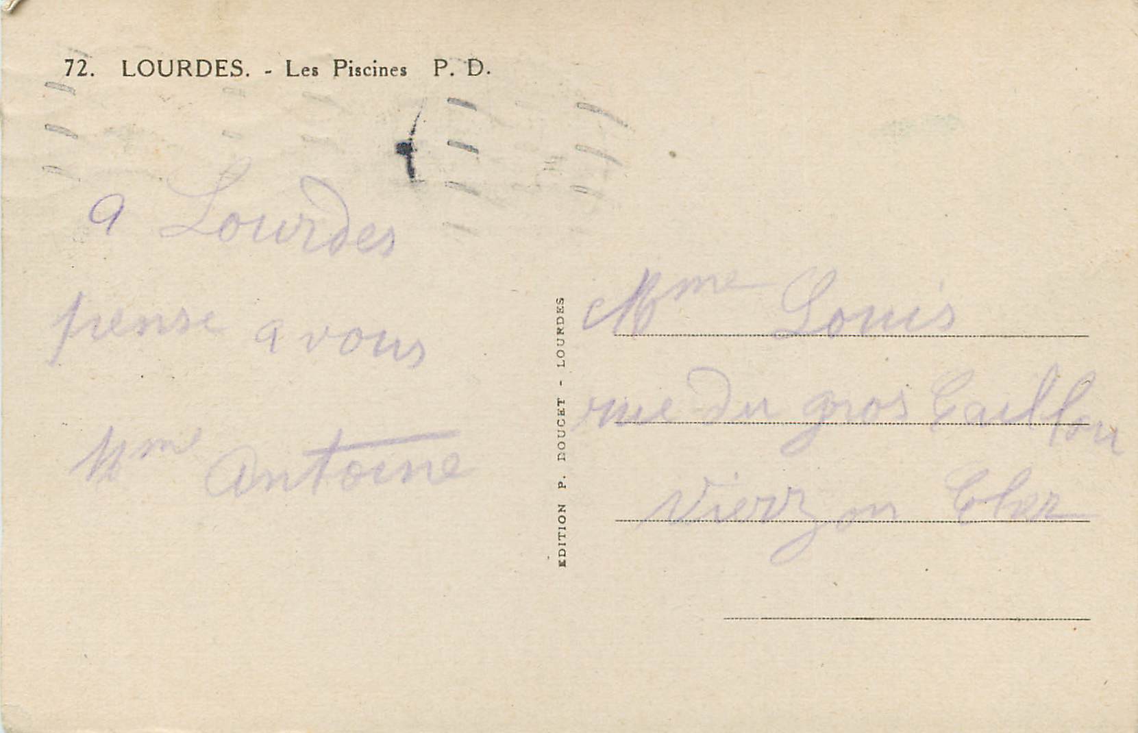 CPA Lourdes Les piscines  — Verso