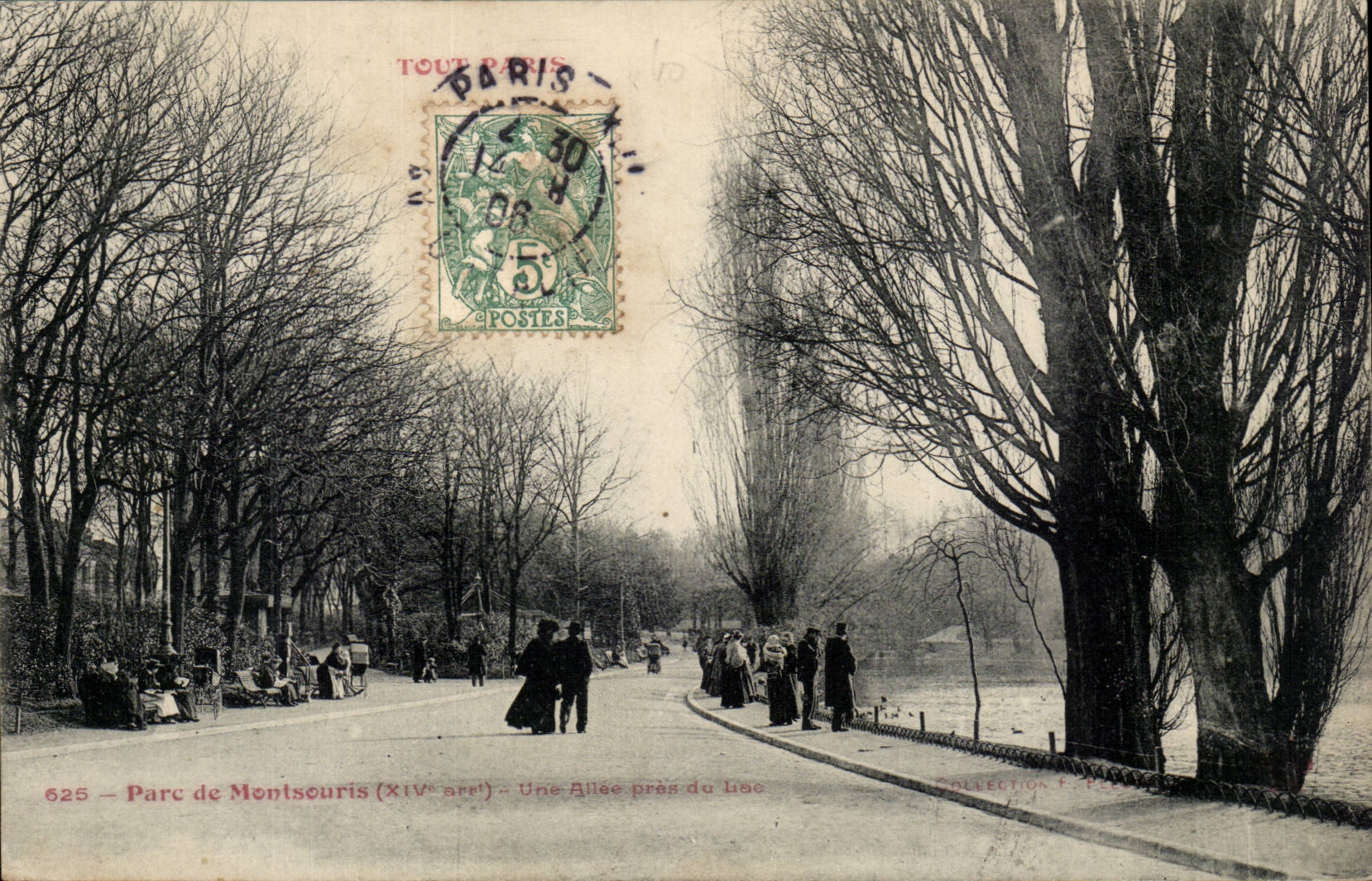Paris (14) - Le Parc Montsouris- Une Allee pre du Lac-Femme-Enfant-CPA