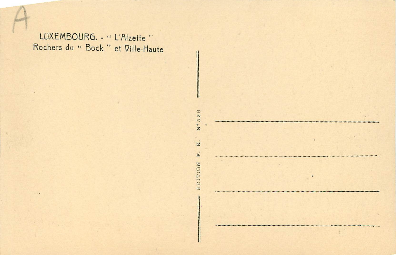 CPA Luxembourg L'Alzette Rochers du Bock et Ville Haute  — Rückseite