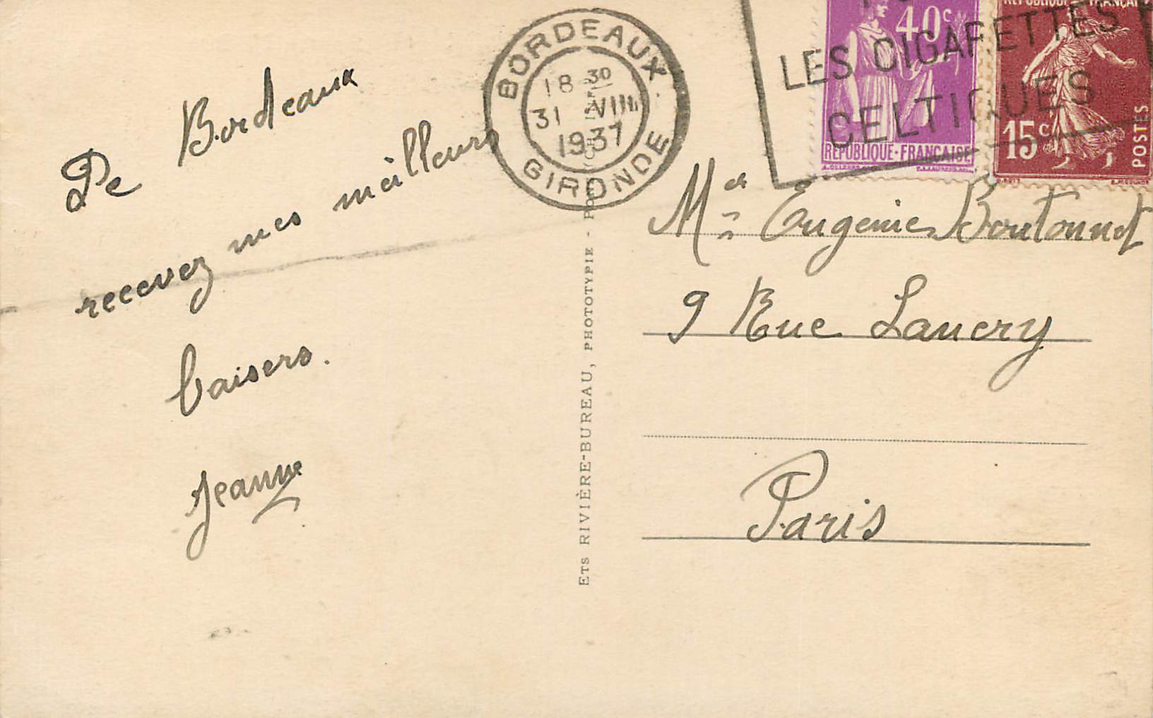 CPA Bordeaux La Bourse Maritime  — Verso