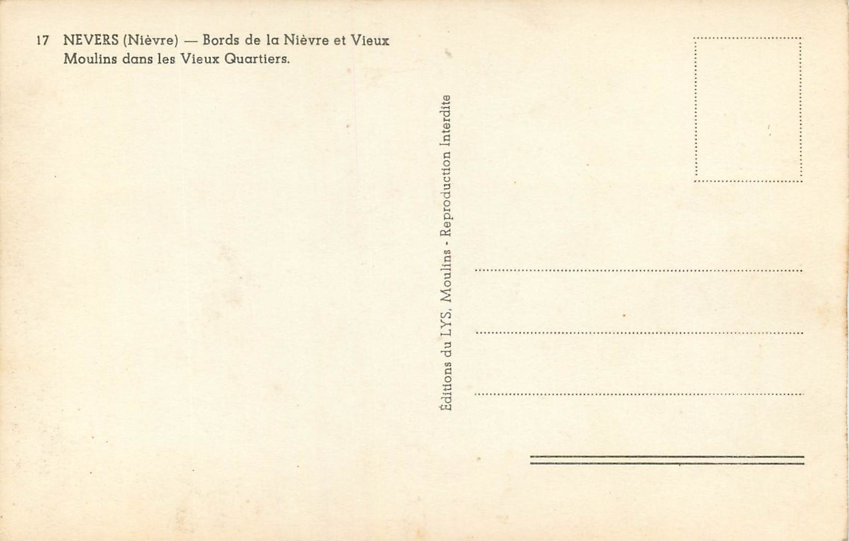 Nevers (Nièvre) — Ufer der Nièvre und Altes Mühle in den Alten Vierteln — Éditions du LYS — Rückseite