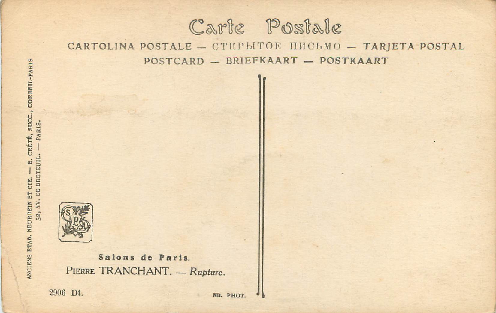 CPA Salons de Paris Pierre Tranchant  — Verso