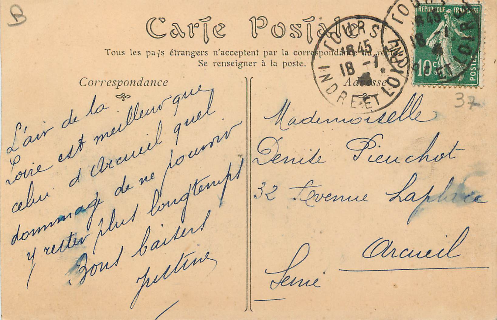 CPA Tours Les Bords de la Loire Portillon  — Rückseite