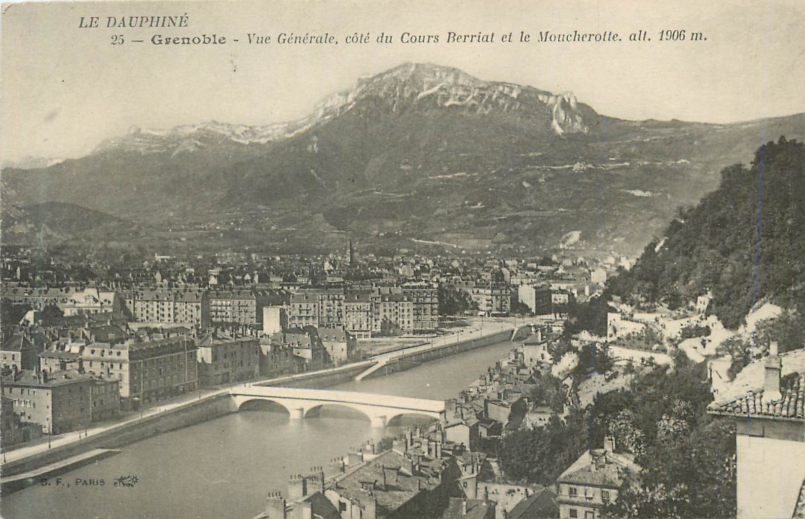 Grenoble — Vue Générale, côté du Cours Berriat et le Moucherotte, alt. 1906 m. — B. F., PARIS