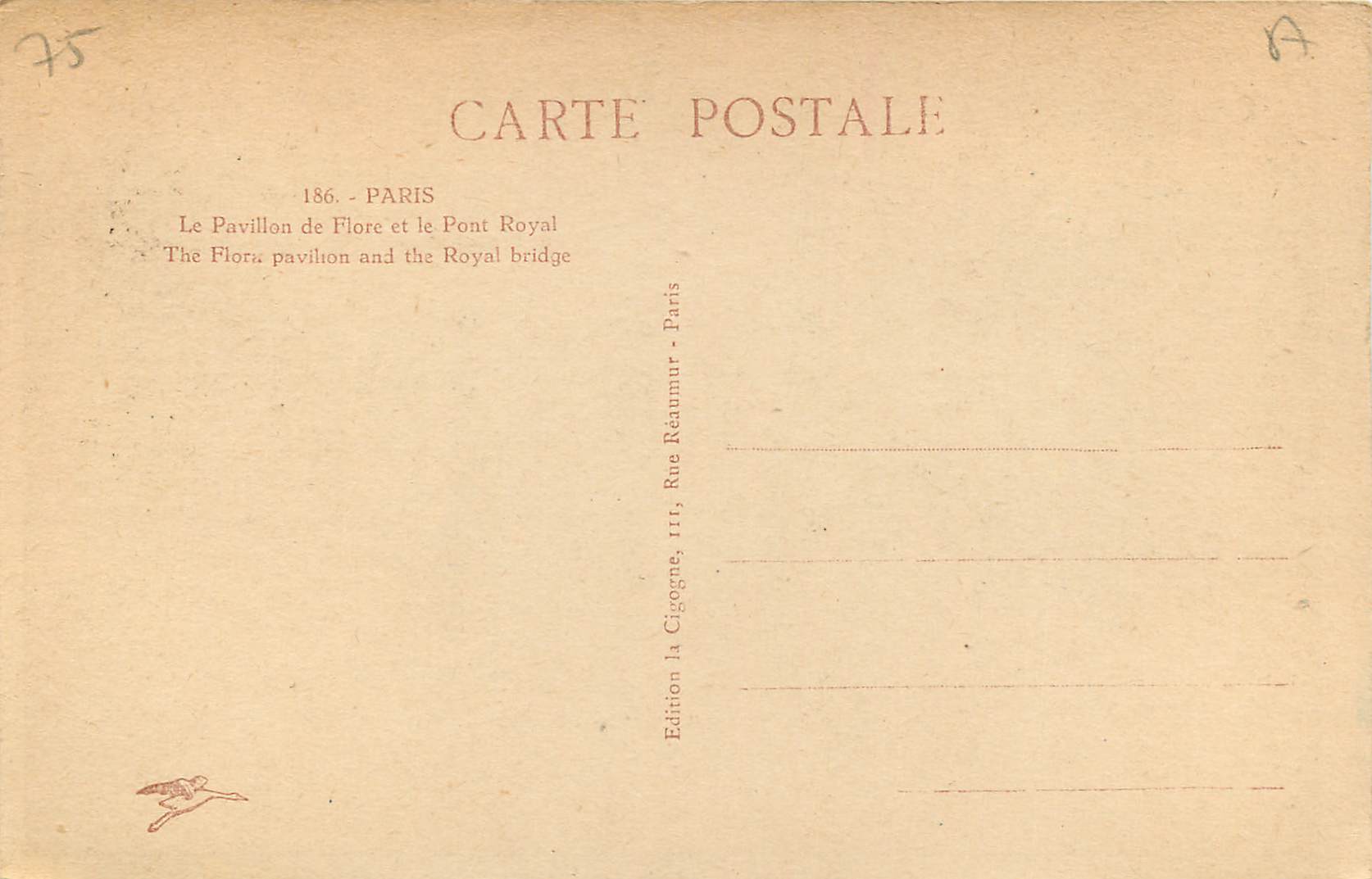 CPA Paris La Pavillon de Flore et le Pont Royal Bateau — Rückseite