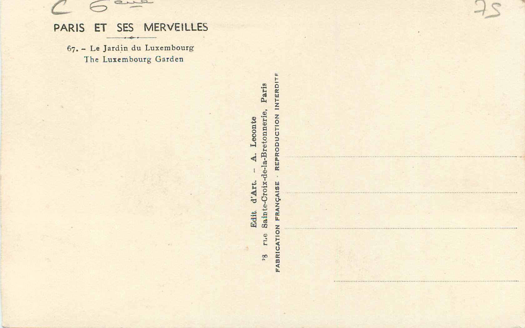 CPM Paris Le Jardin du Luxembourg  — Rückseite