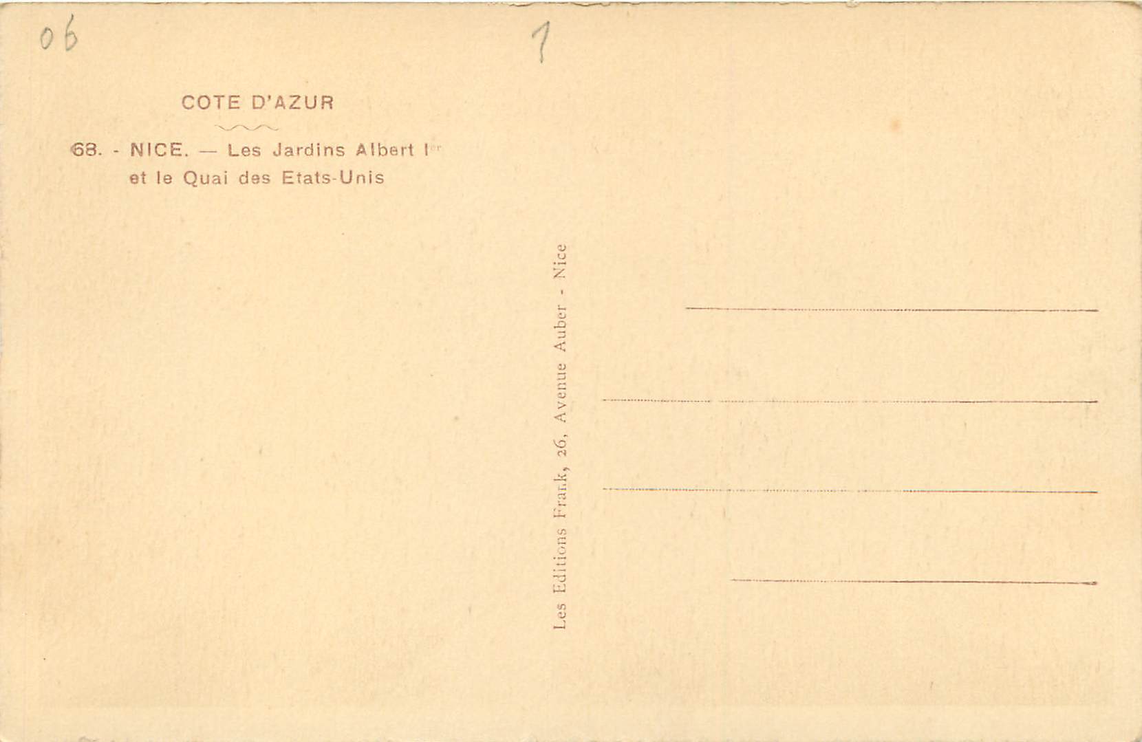 CPA Nice Les Jardins Albert et le Quai des Etats Unis  — Rückseite