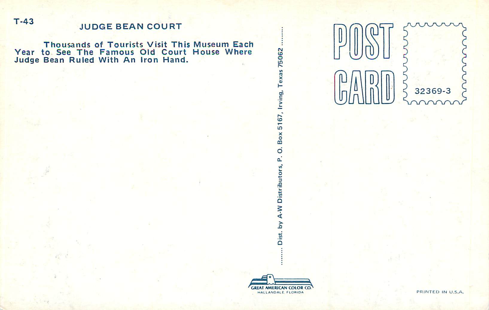 CPM Judge Roy Bean Court Langtry Texas  — Rückseite
