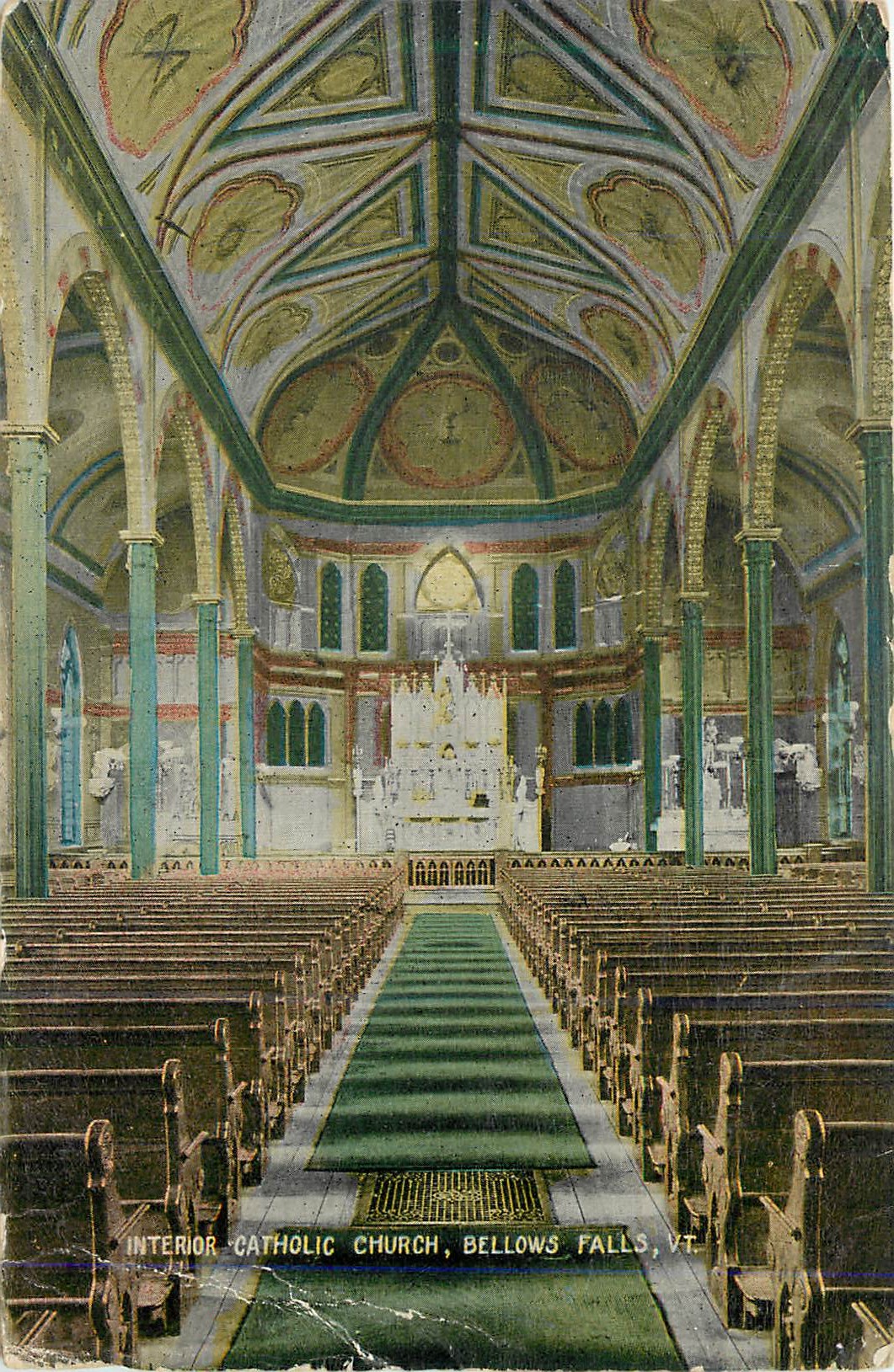 CPA Interior Catholic Church Bellows Falls VT 