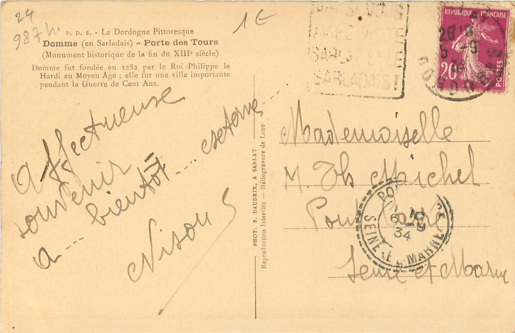CPA Domme En Sarladais Porte des Tours  — Rückseite