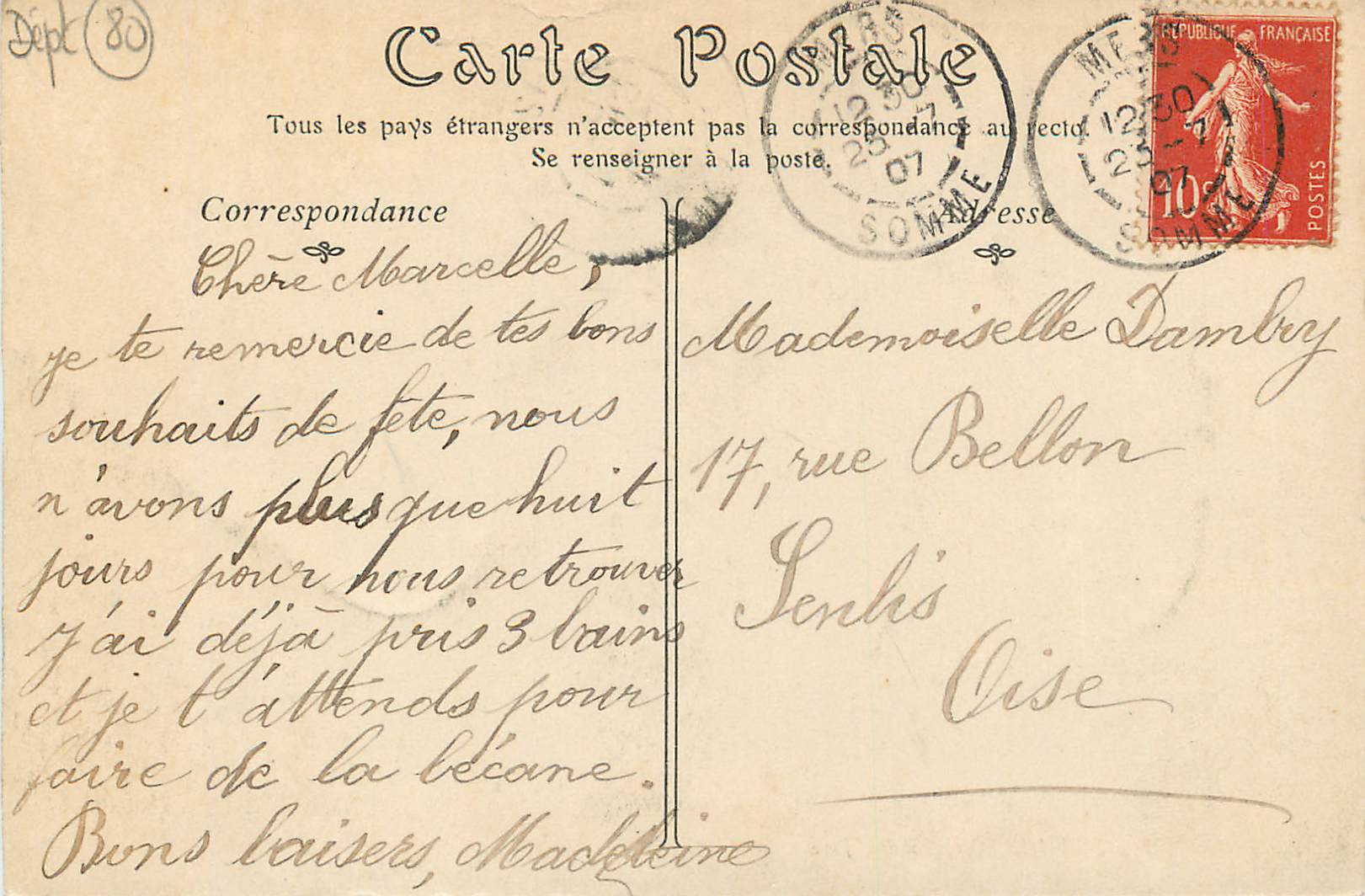 CPA Mers les Bains Jardin du Casino  — Verso