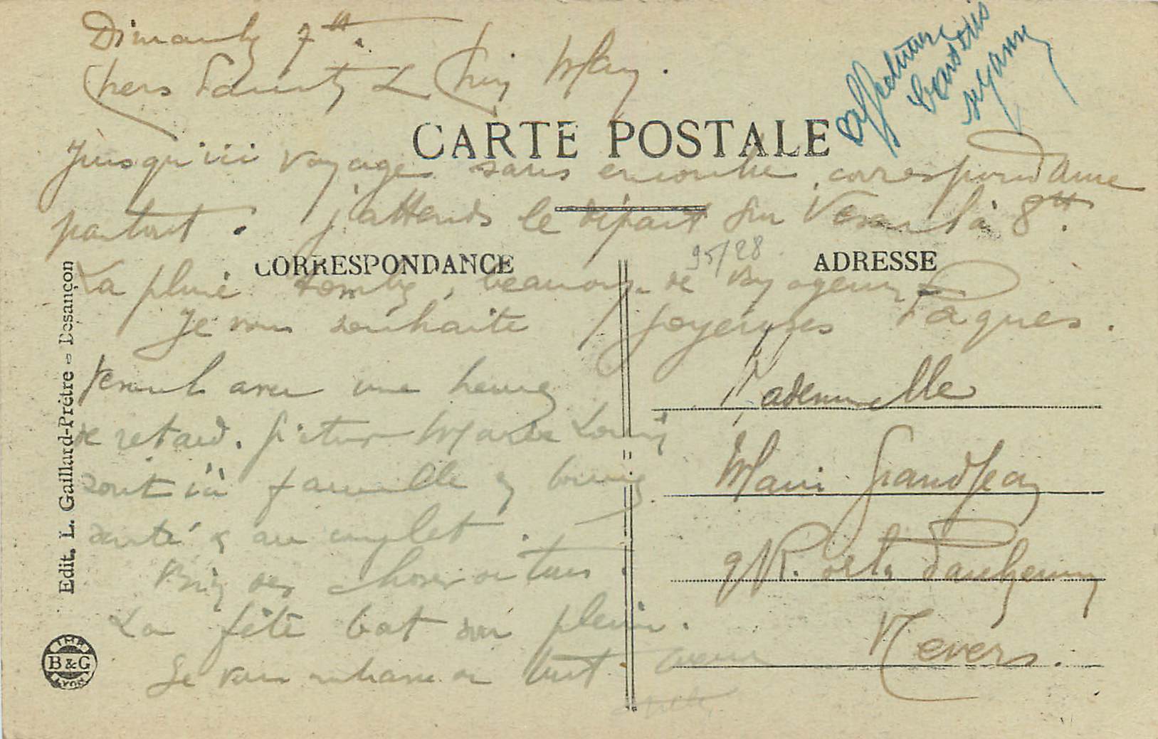CPA Besancon Porte Taillee cote interieur  — Rückseite