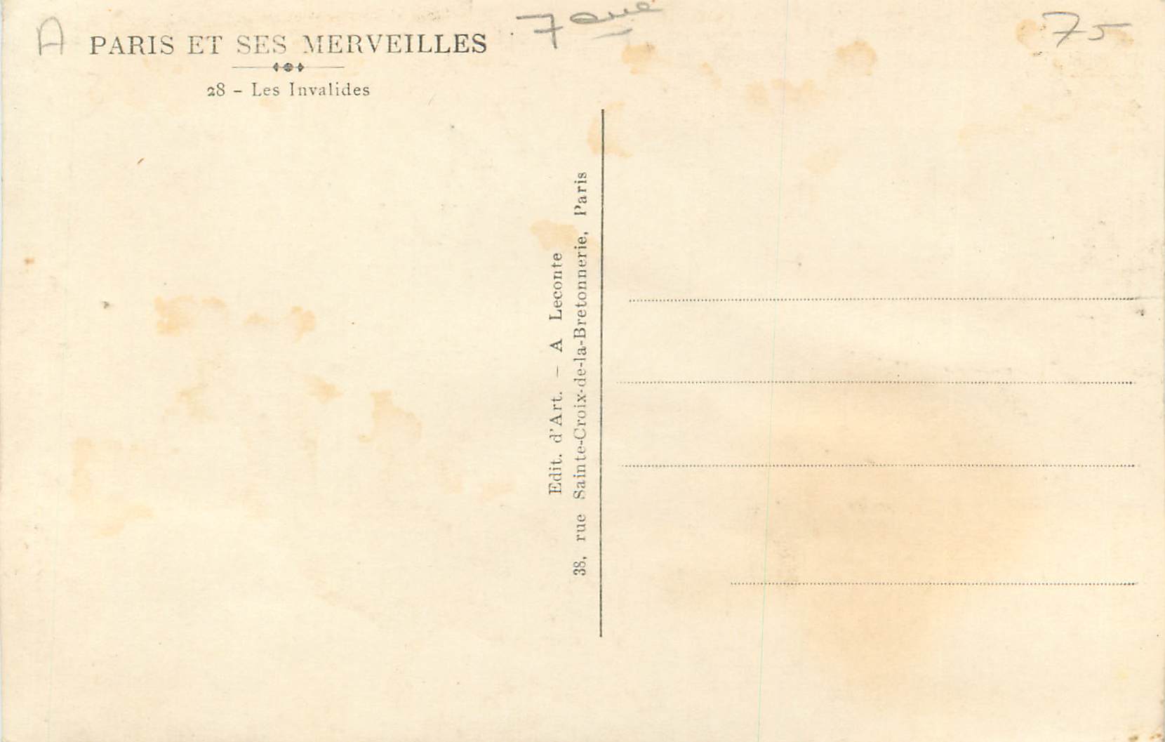 Les Invalides — Paris et ses merveilles — Édit. d'Art, A Leconte — Reverso