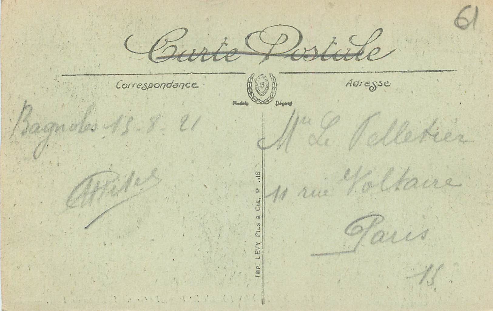 CPA Bagnoles de l Orne Le Grand Hotel vu du Parc  — Rückseite