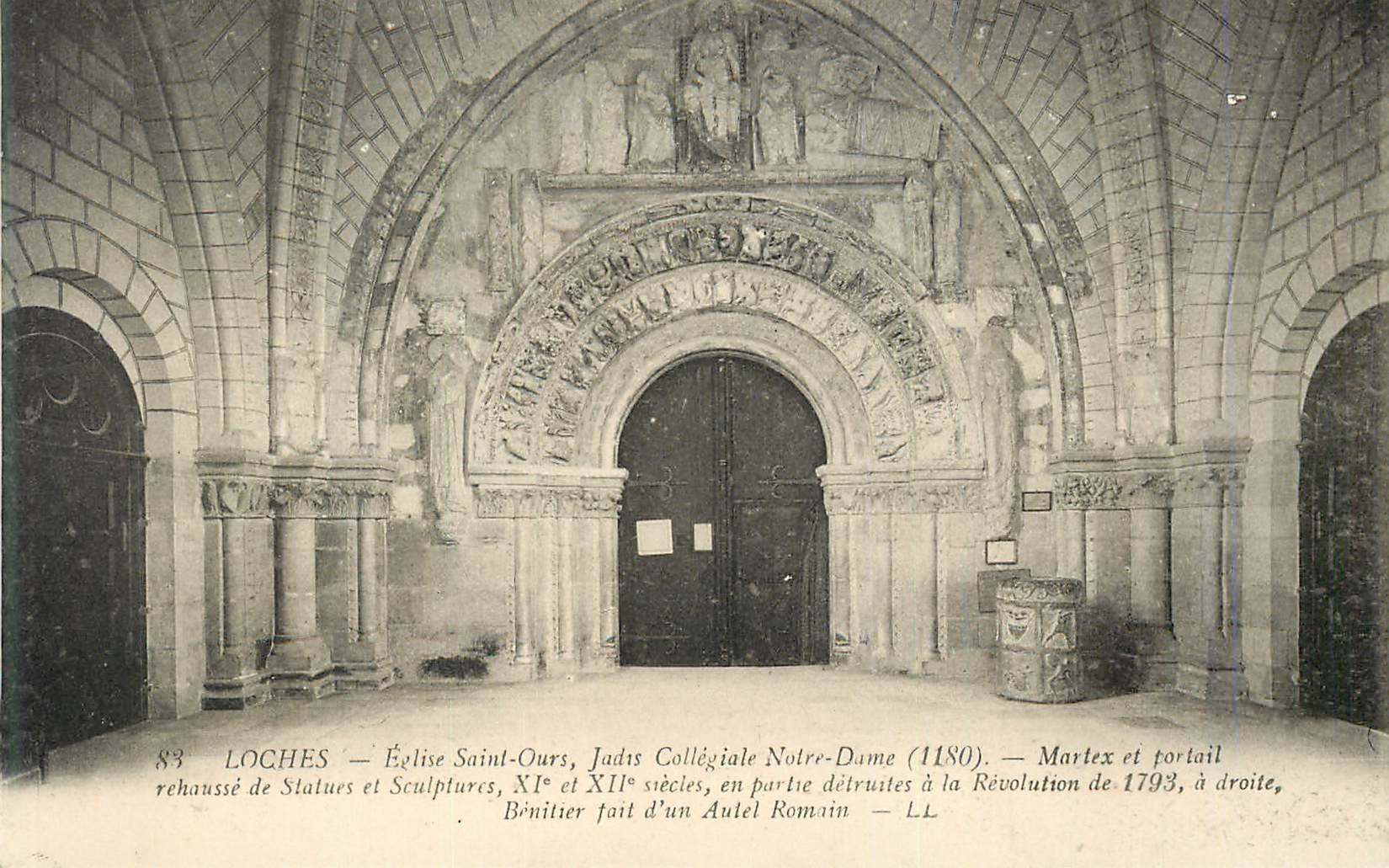 CPA Loches Eglise Saint Ours Judis Collegiale Notre Dame Martex et portail rehausse de statues et sculptures