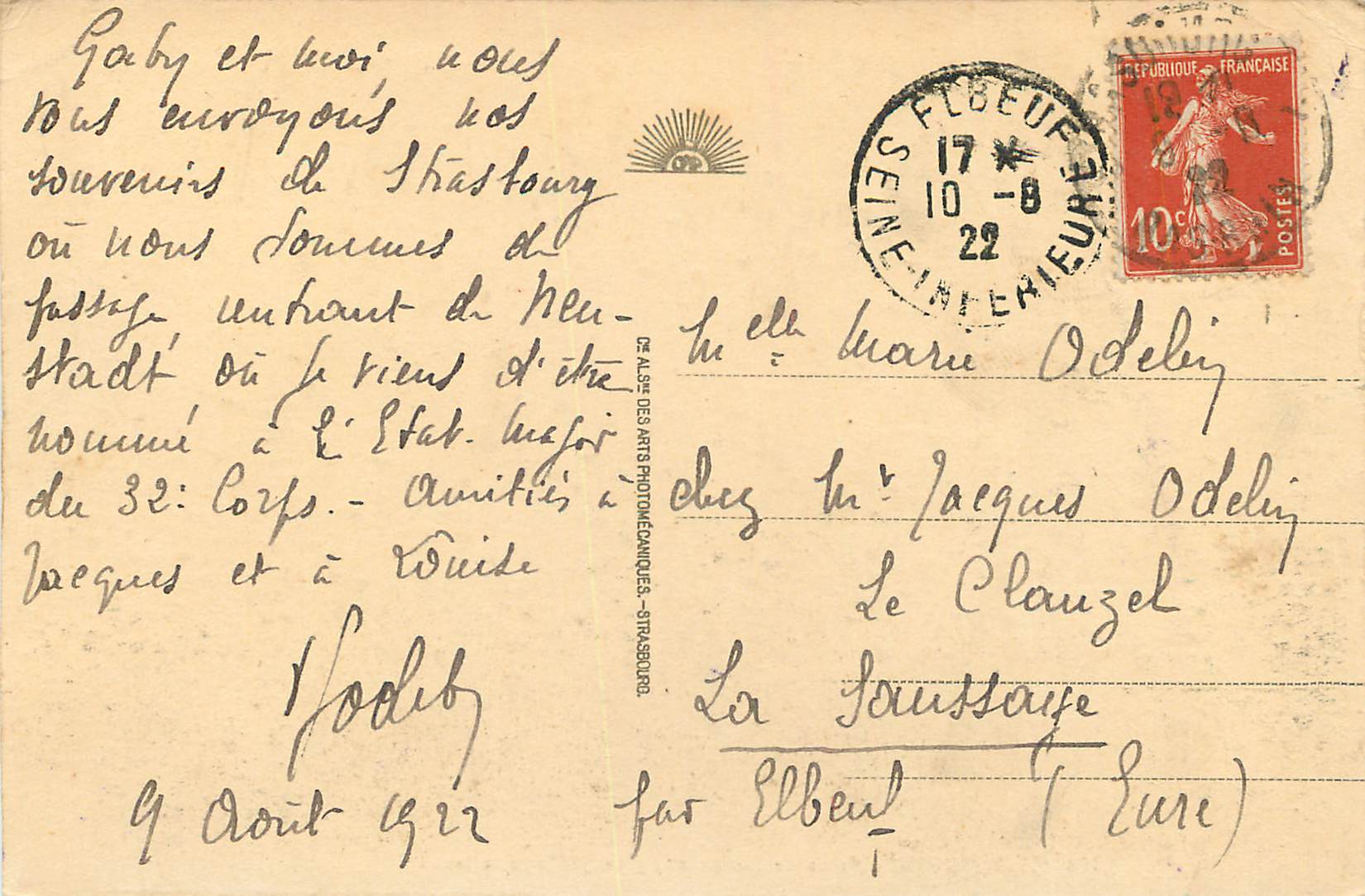 CPA Strasbourg Palais de Justice et Eglise St Pierre Le Jeune  — Verso