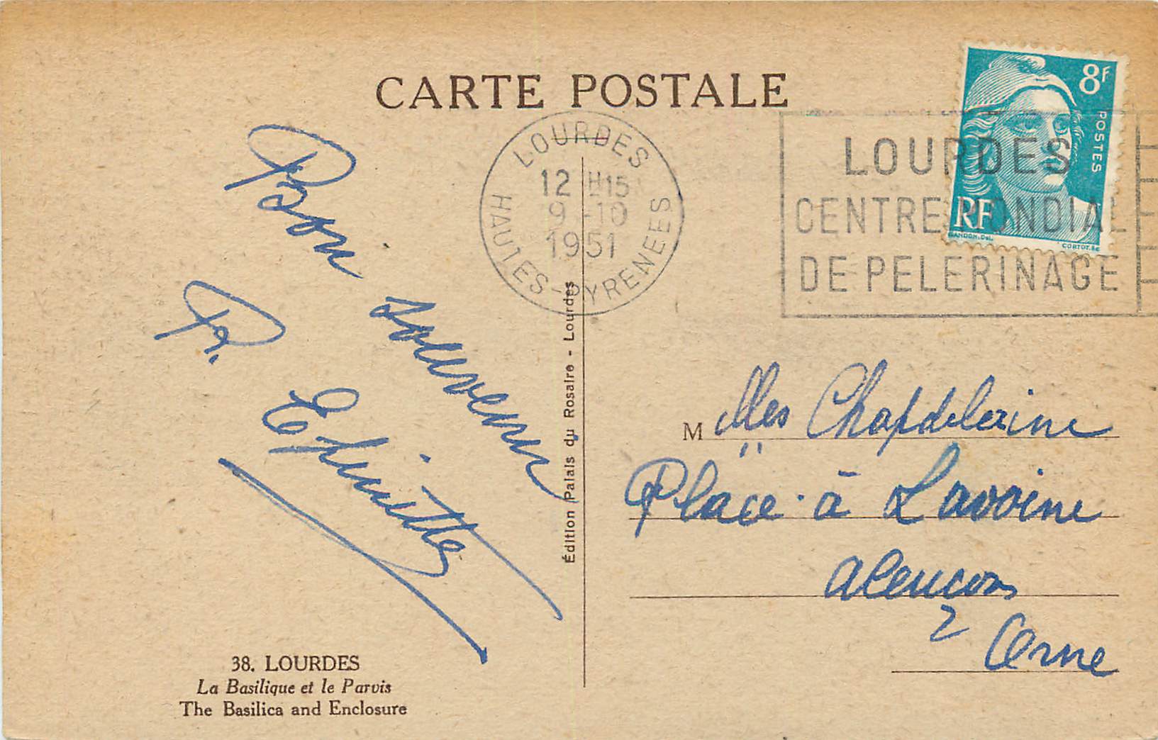 CPA Lourdes La Basilique et le Parvis  — Rückseite