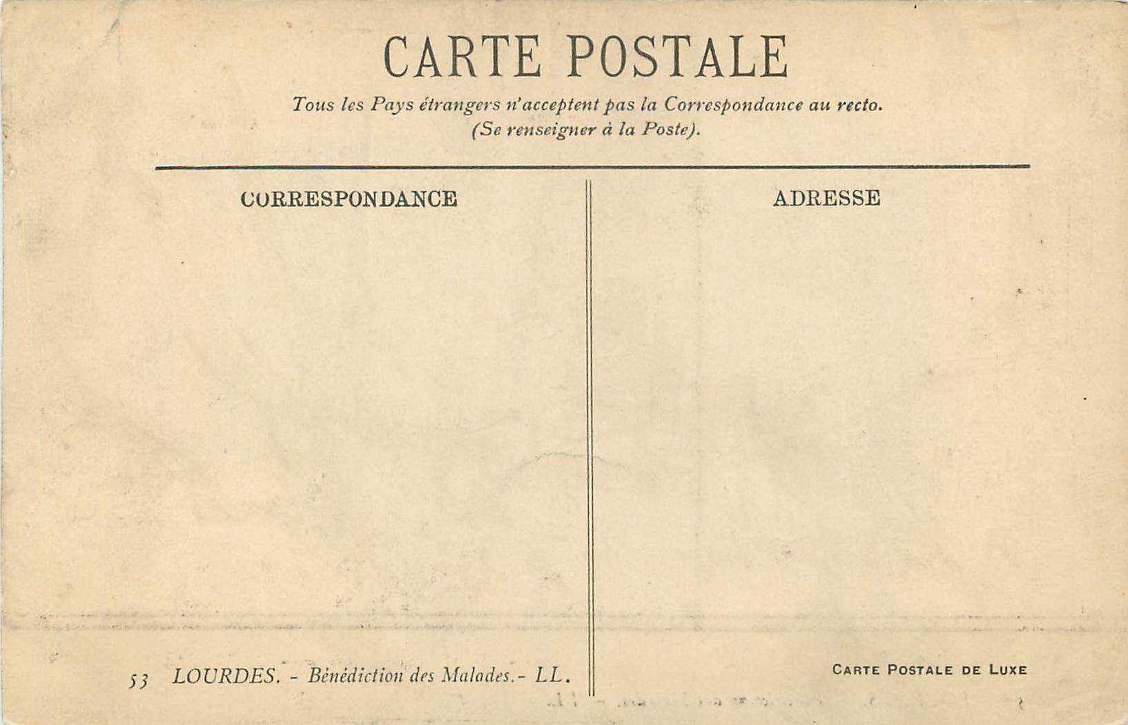 CPA Lourdes Benediction des Malades  — Verso