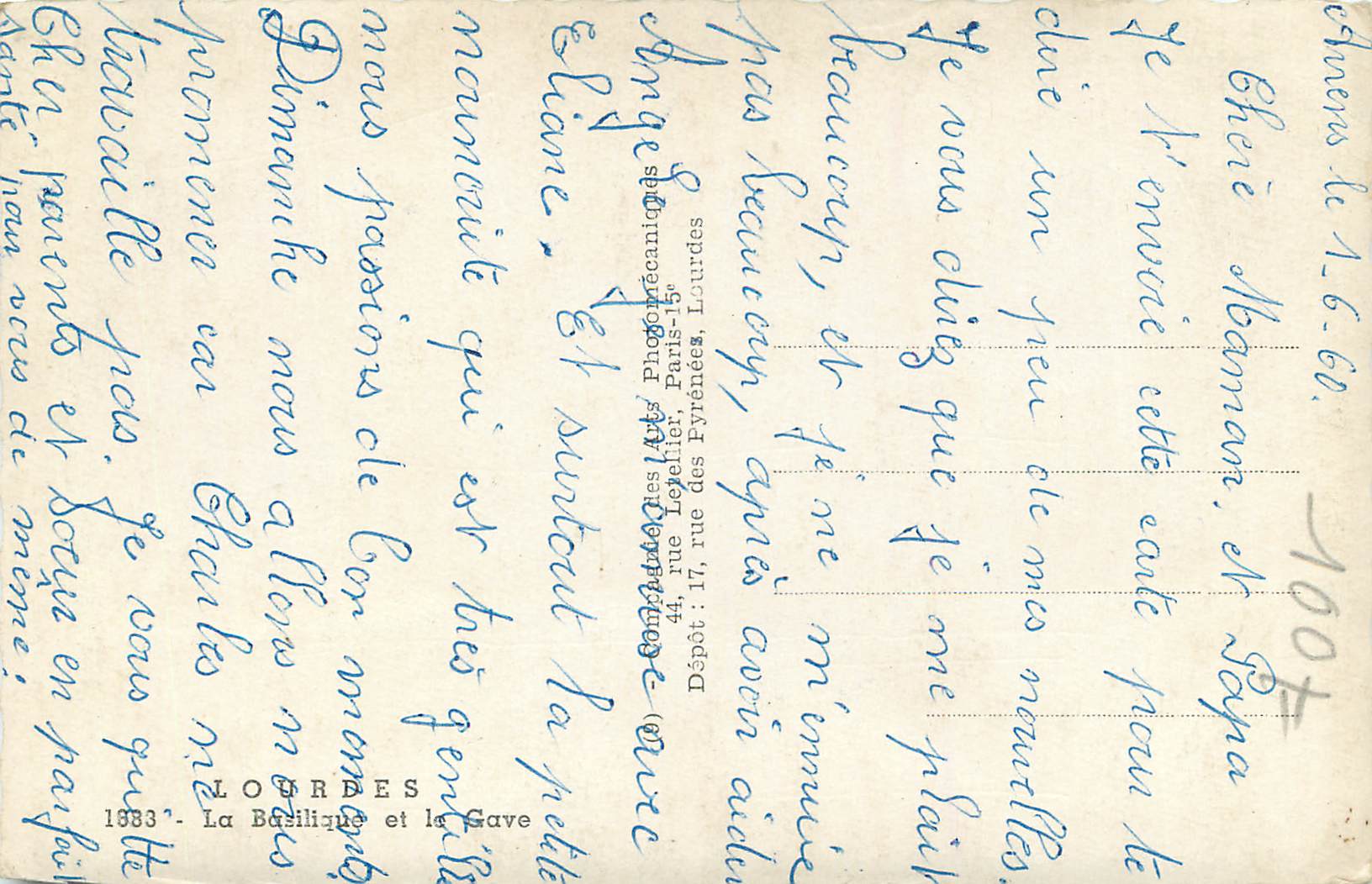 CPM Lourdes La Basilique et le Gave  — Verso