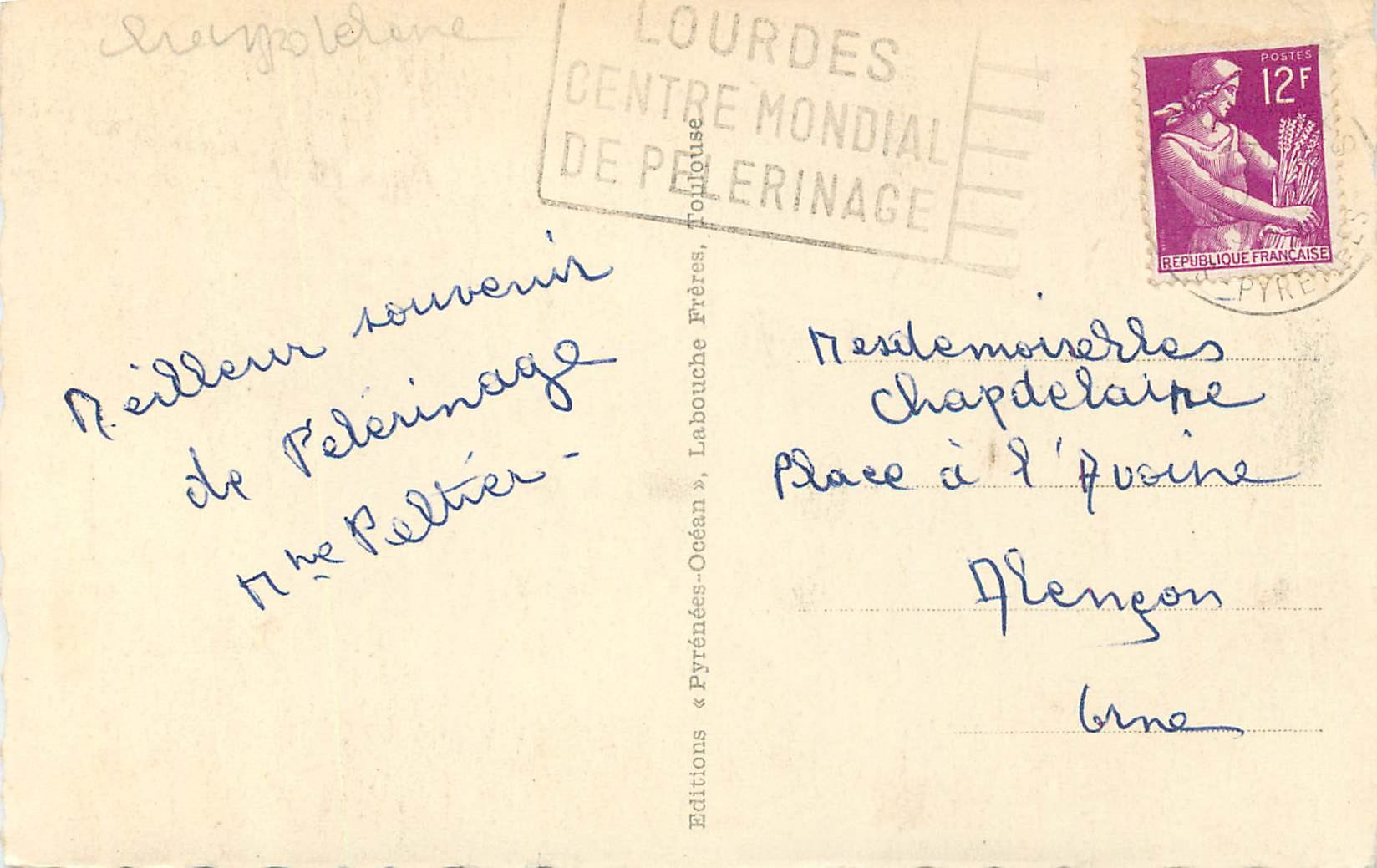 CPA Lourdes Esplanade et Basilique Scene Apparition Basilique Grotte  — Verso