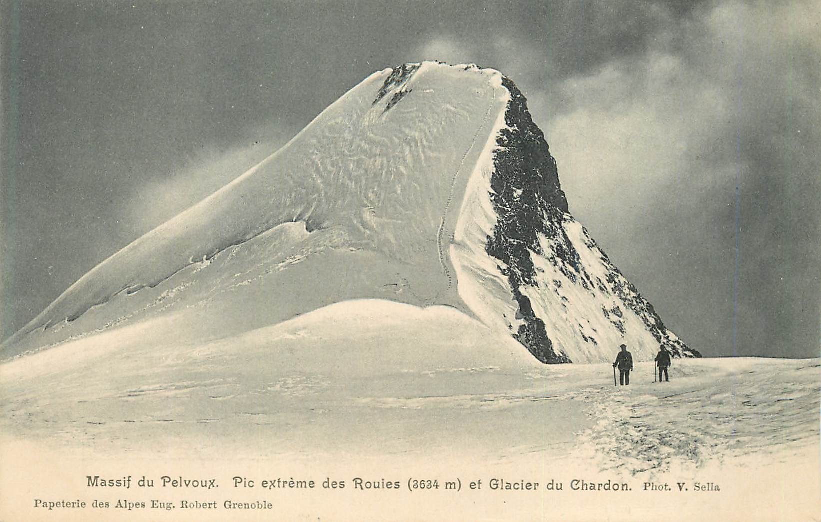 Massif du Pelvoux — Pic extrême des Rouies (2634 m) et Glacier du Chardon — Papeterie des Alpes Eng. Robert Grenoble