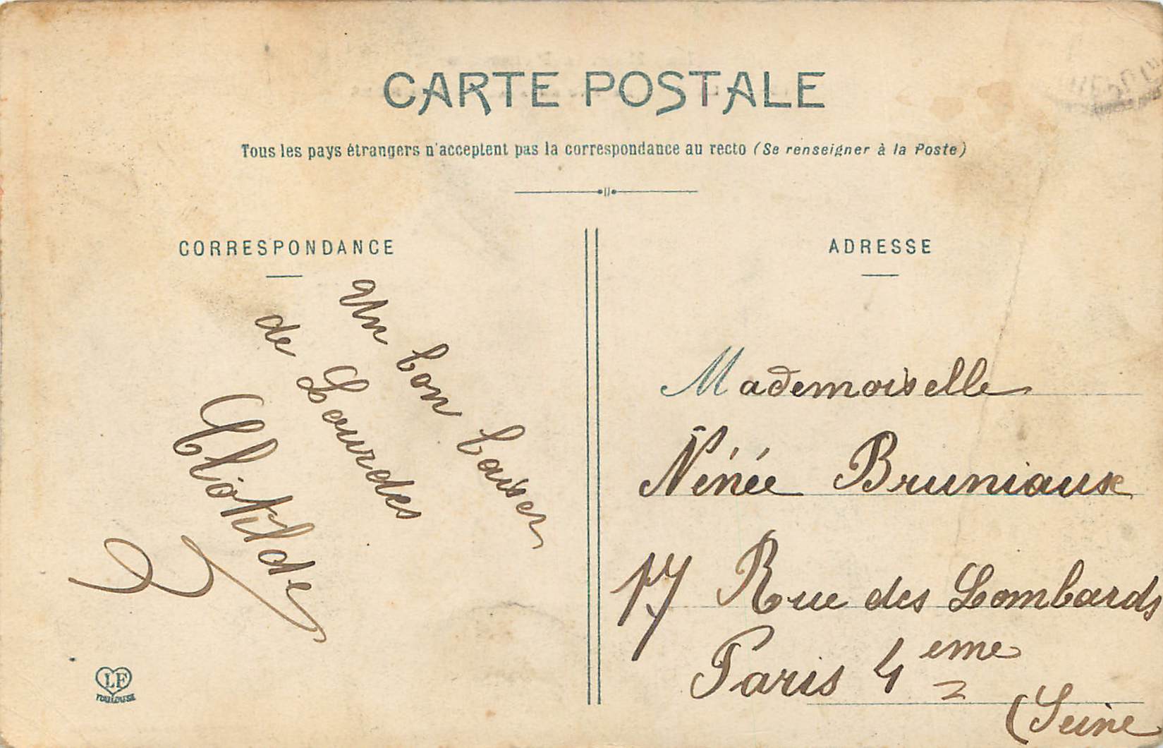 CPA Les Hautes Pyrenees Le Gave de Pau en aval de Lourdes  — Rückseite