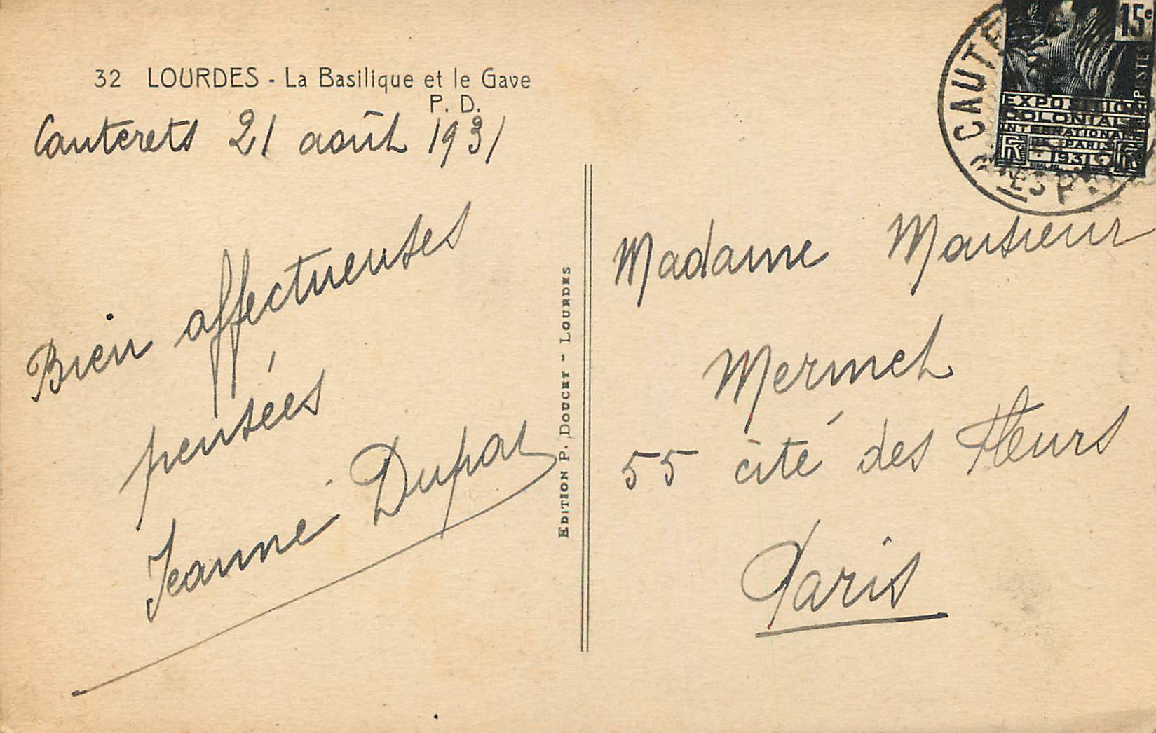 CPA Lourdes La Basilique et le Gave  — Verso